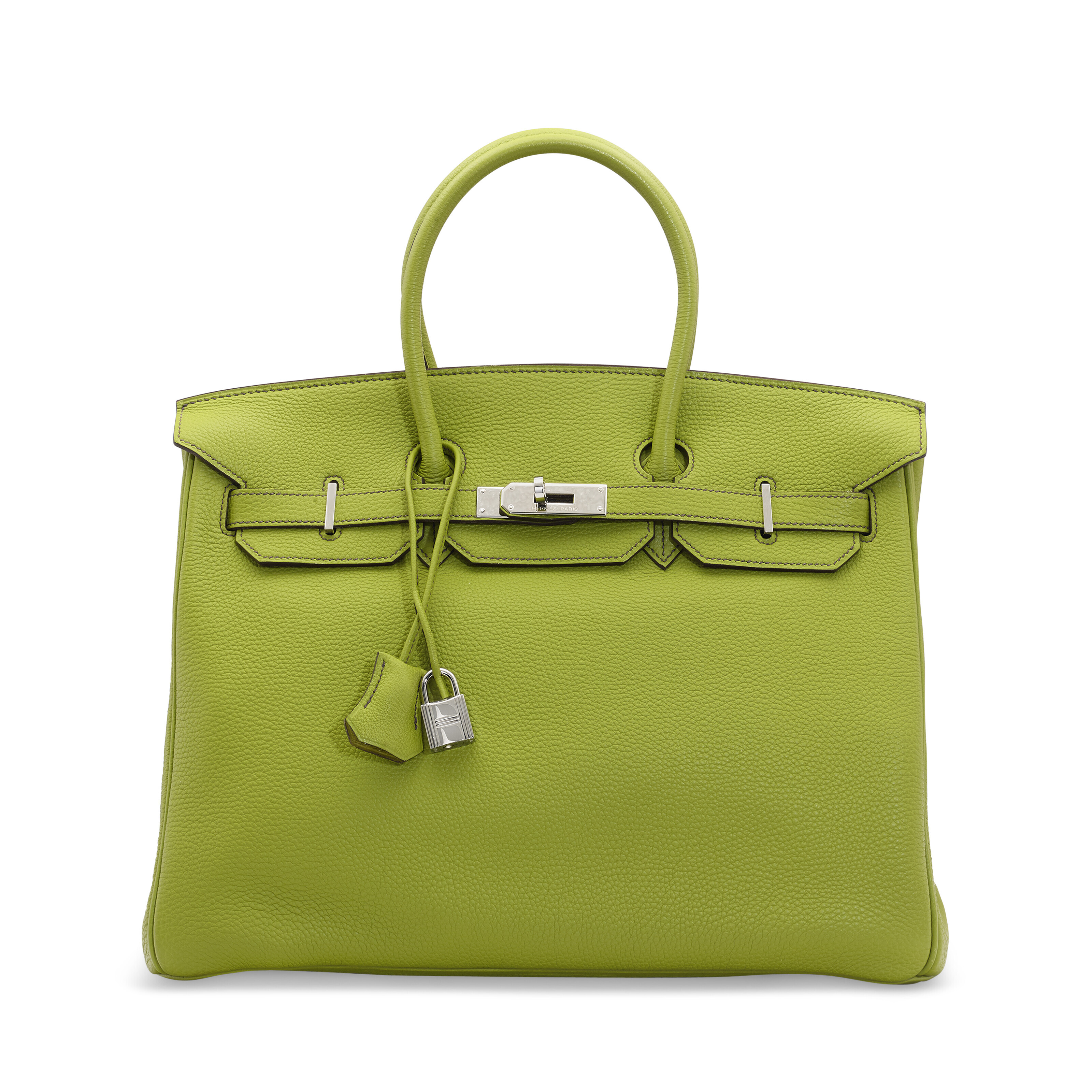 A VERT OLIVE CLÉMENCE LEATHER RETOURNÉ KELLY 35 WITH GOLD HARDWARE