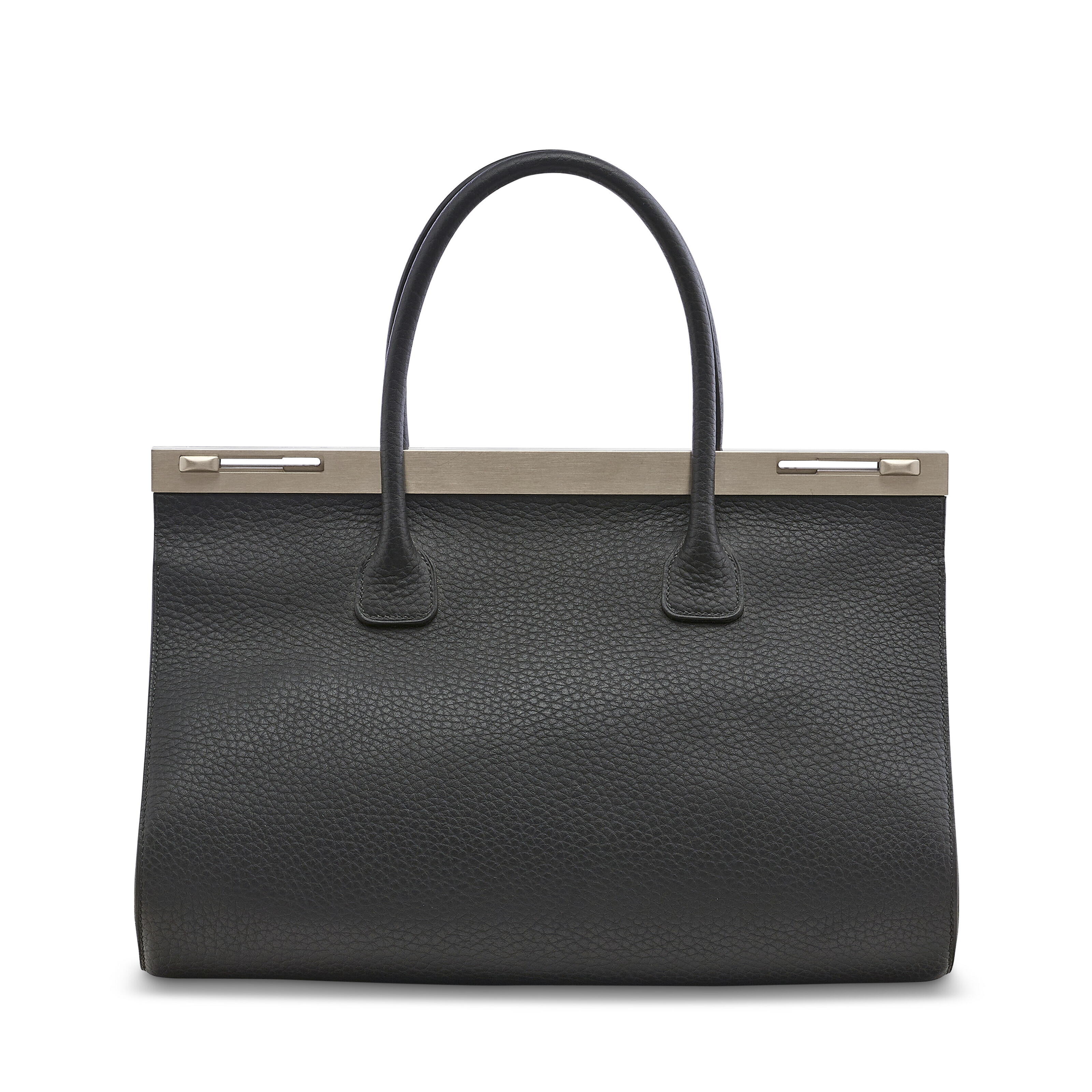 A BLACK NEGONDA LEATHER HOLD UP WITH BRUSHED PALLADIUM HARDWARE, HERMÈS