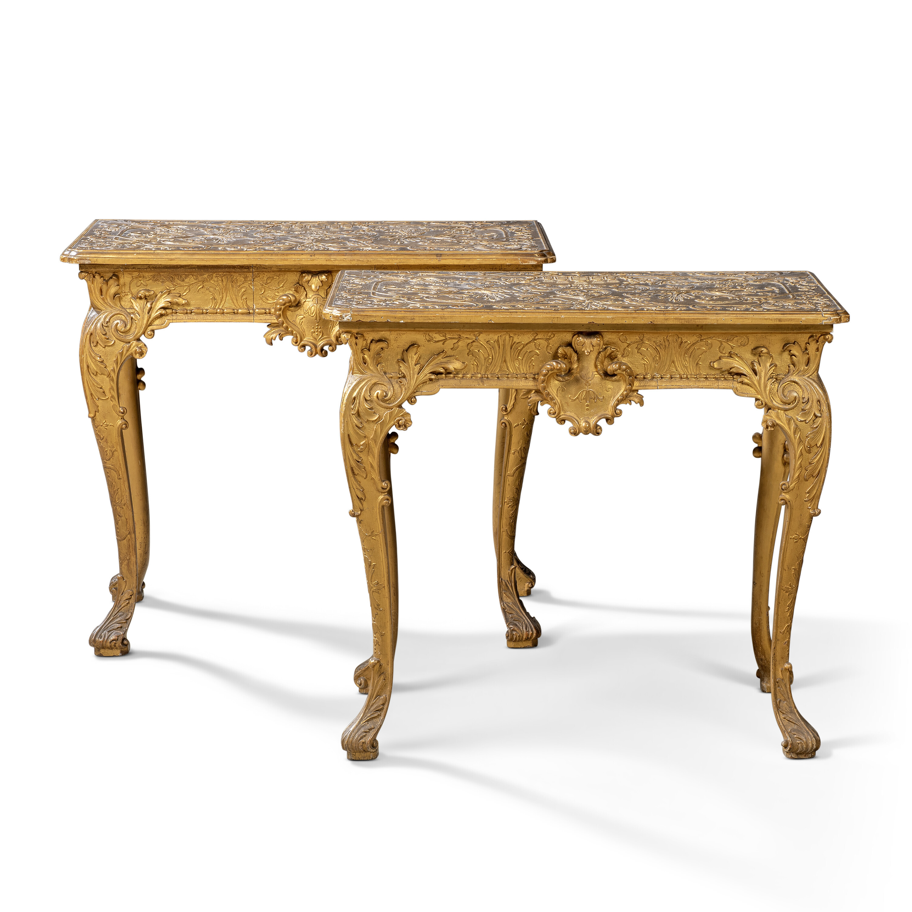 A near pair of George I gilt-gesso side tables, circa 1725, offered in Ombersley Court: The Collection of Lord and Lady Sandys on 29 November 2023 at Christie's in London