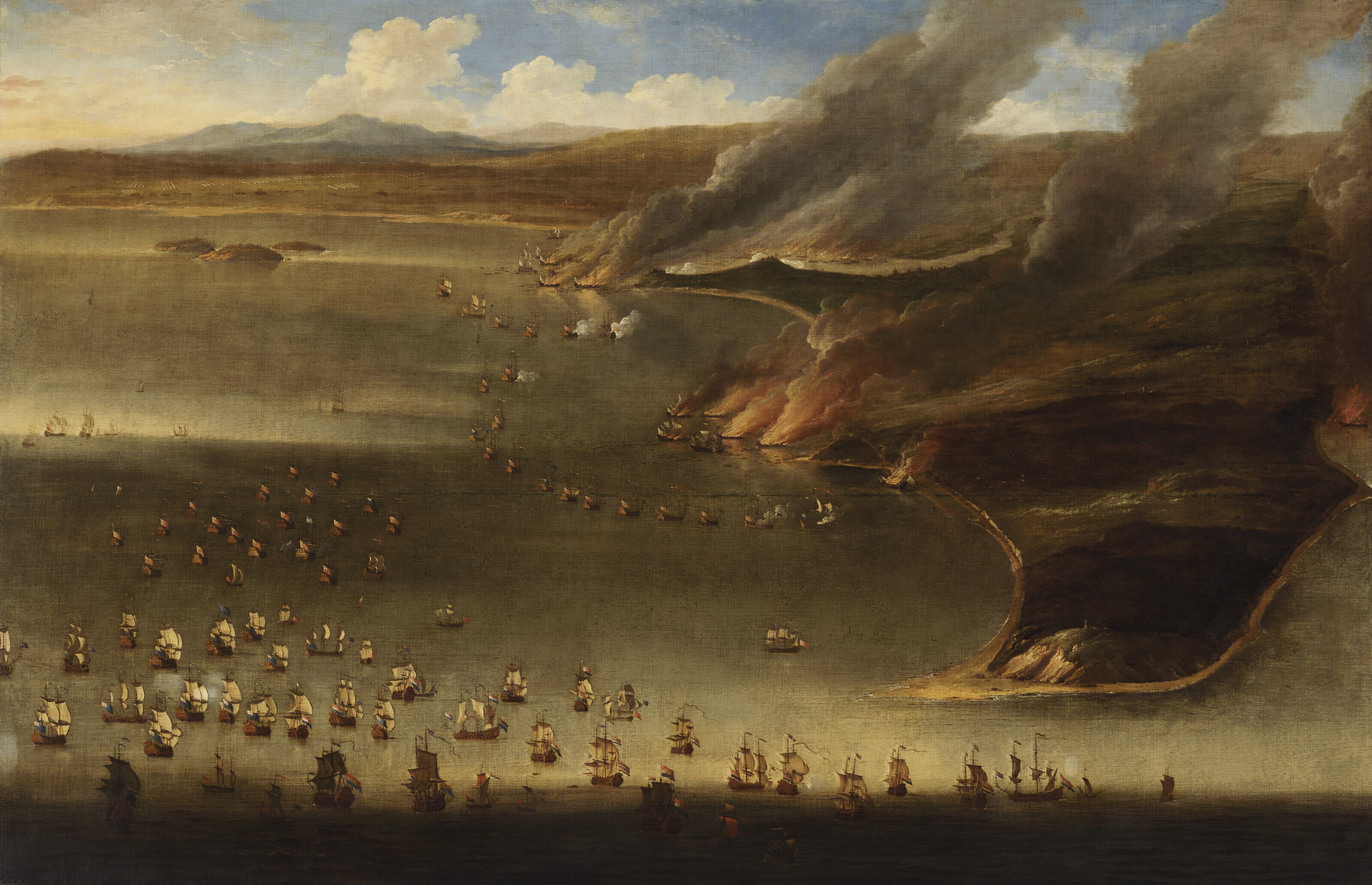 Willem van de Velde the Younger and studio, The Burning of the Soleil Royal during the Battle of La Hogue, 22 May 1692, Offered in Ombersley Court: The Collection of Lord and Lady Sandys on 29 November 2023 at Christie's in London