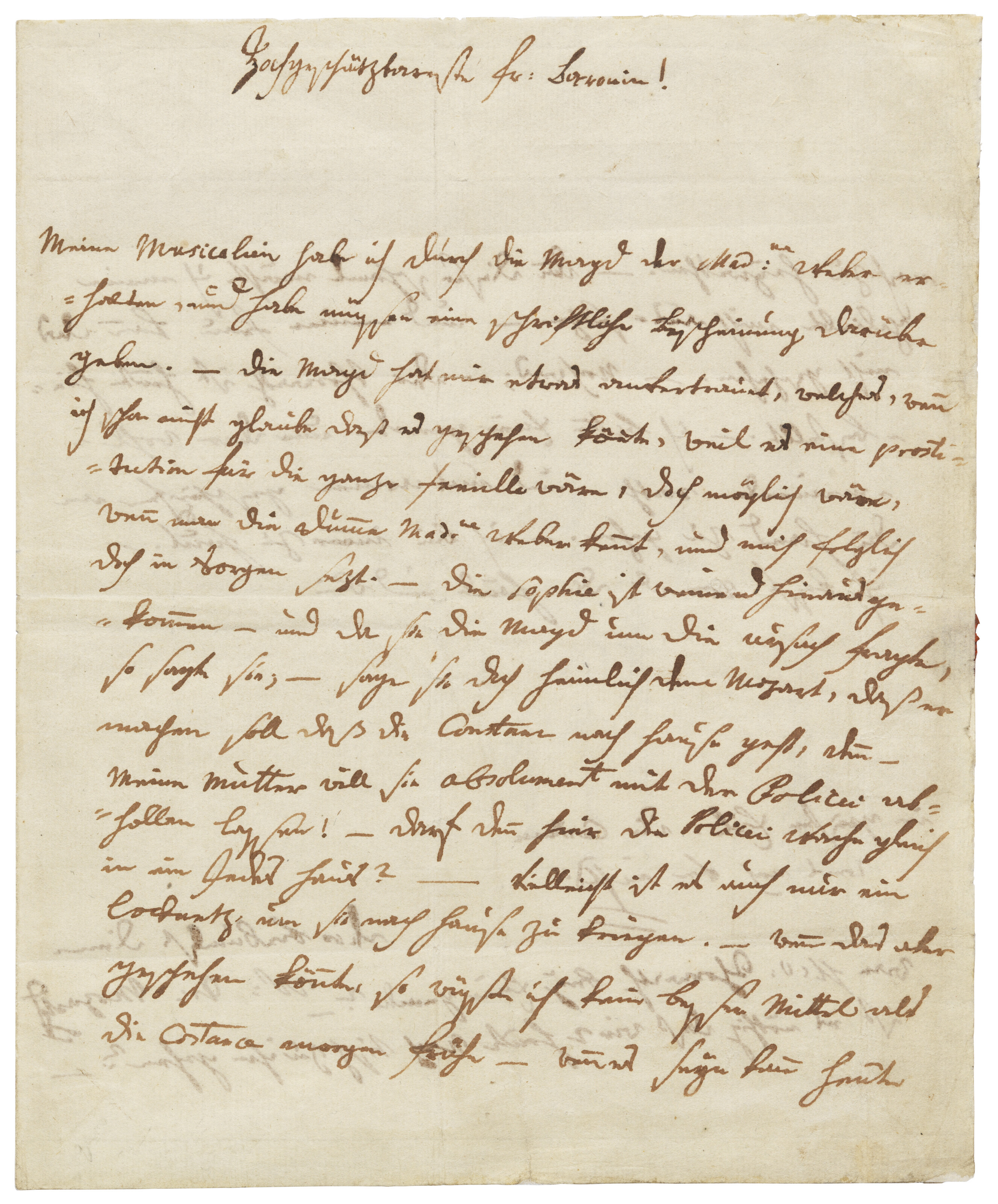 &lsquo;Most highly esteemed Baroness!&rsquo; The first page of Wolfgang Amadeus Mozart&rsquo;s letter to (Martha Elisabeth) Baroness von Waldst&auml;tten, Vienna, shortly before 4 August 1782