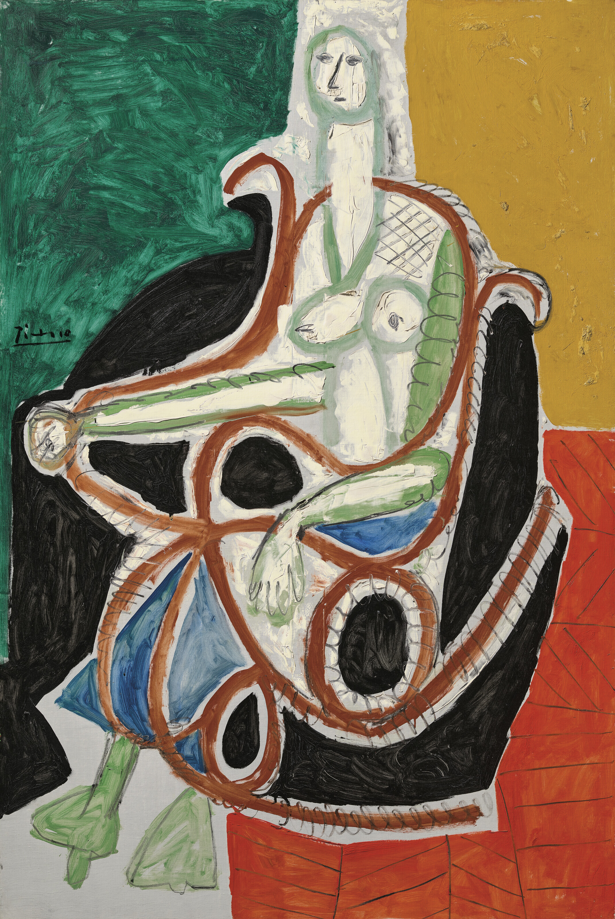Pablo Picasso (1881-1973), Femme dans un rocking-chair (Jacqueline), 25 March 1956. Oil on canvas. Sold for &pound;16,892,000 on 28 February 2023 at Christie&rsquo;s in London