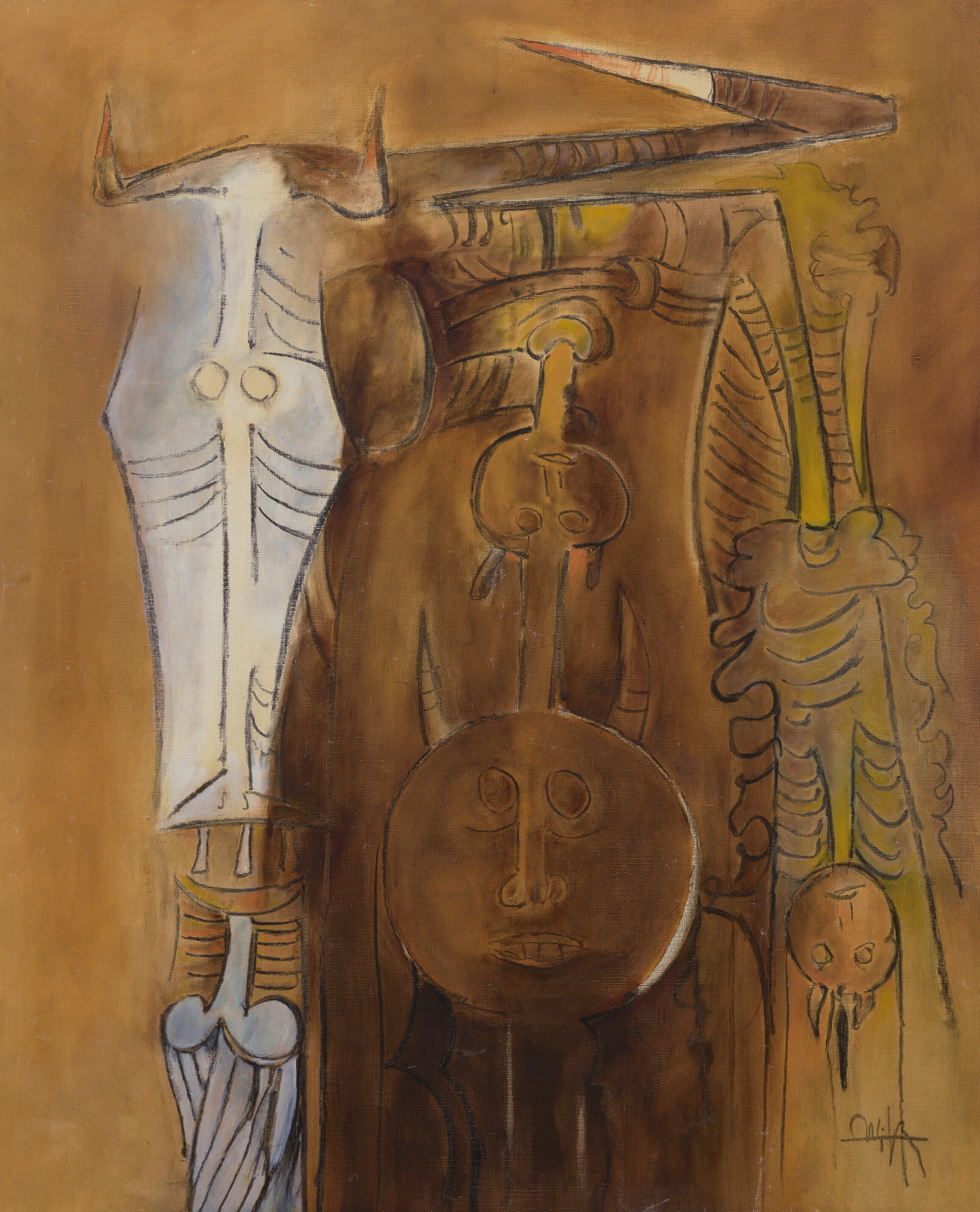 Wifredo Lam (1902-1982), Untitled, 1969. Oil on canvas. 38⅞ x 31⅝ in (98.8 x 80.3 cm). Sold for &pound;378,000 on 28 February 2023 at Christie&rsquo;s in London. Artwork: &copy; Wifredo Lam, DACS 2023
