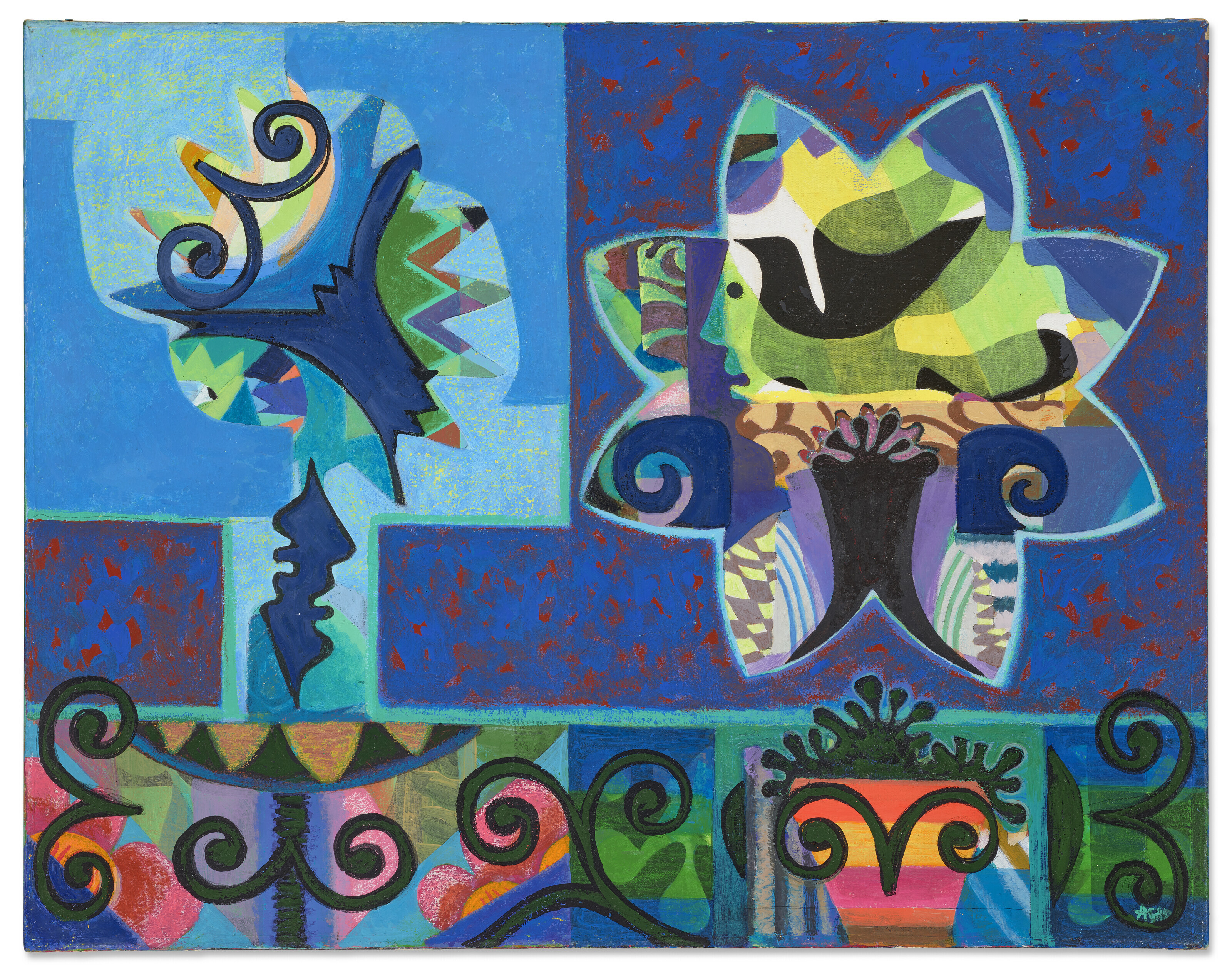 Eileen Agar (1899-1991), To a Nightingale, 1979. Oil on canvas. 28 x 36 in (71.2 x 91.3 cm). Sold for £18,900 on 1 March 2023 at Christie’s in London