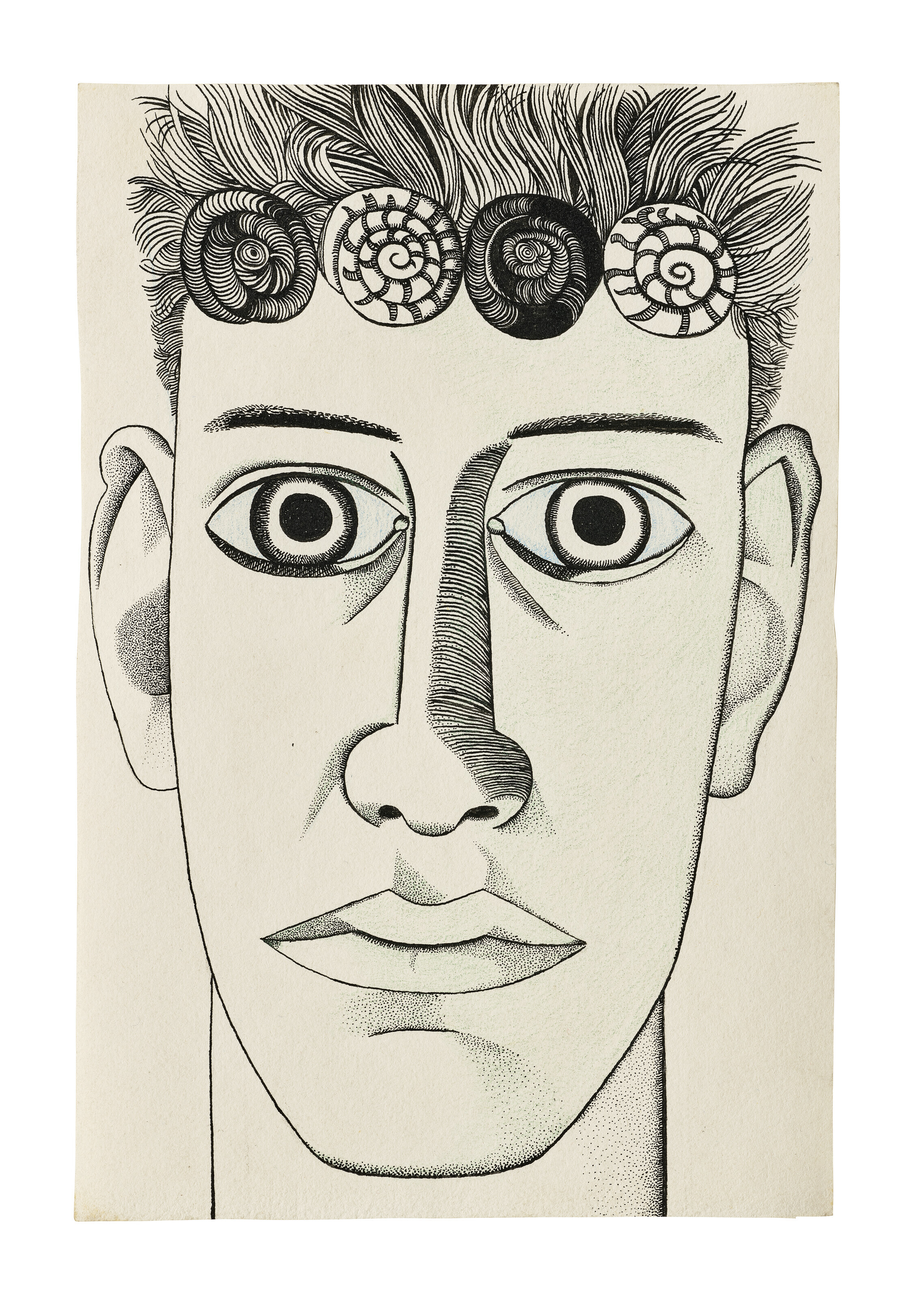 Lucian Freud (1922-2011), A Man (Self-portrait), 1944. Ink and coloured pencil on paper. 8&frac12; x 5&frac34; in (21.5 x 14.6 cm). Sold for &pound;1,734,000 on 28 June 2023 at Christie&rsquo;s in London