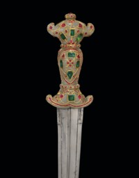 AN IMPRESSIVE GEM-SET JADE HILTED DAGGER AND MOUNTS, DAGGER AND ...