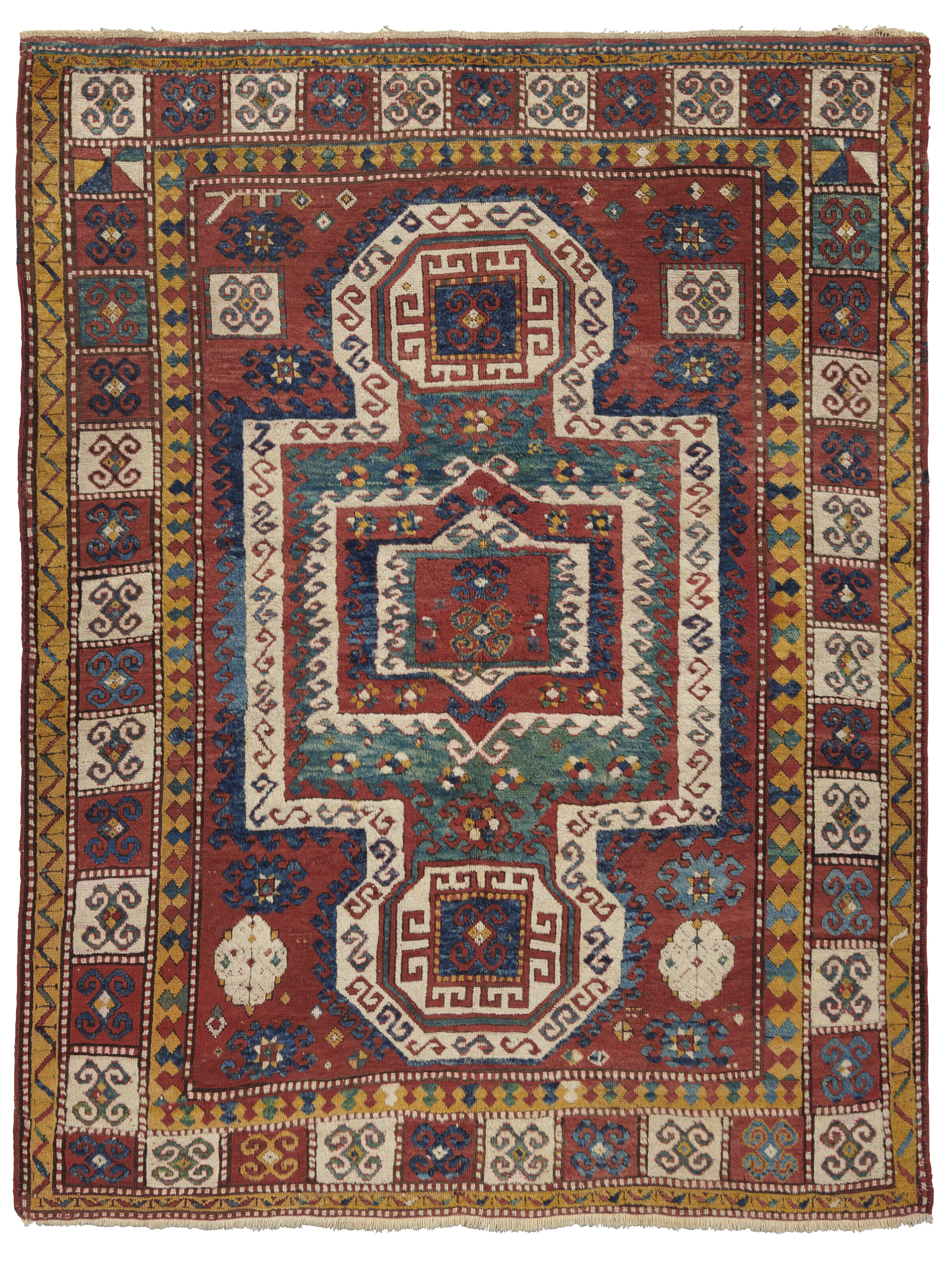 A Sewan rug, Kazak region, south Caucasus, circa 1880. 8 ft 10 in x 6 ft 10 in (269 x 206 cm). Estimate: &pound;7,000-9,000. Offered in Art of the Islamic and Indian Worlds Including Oriental Rugs and Carpets on 27 April 2023 at Christie&rsquo;s in London