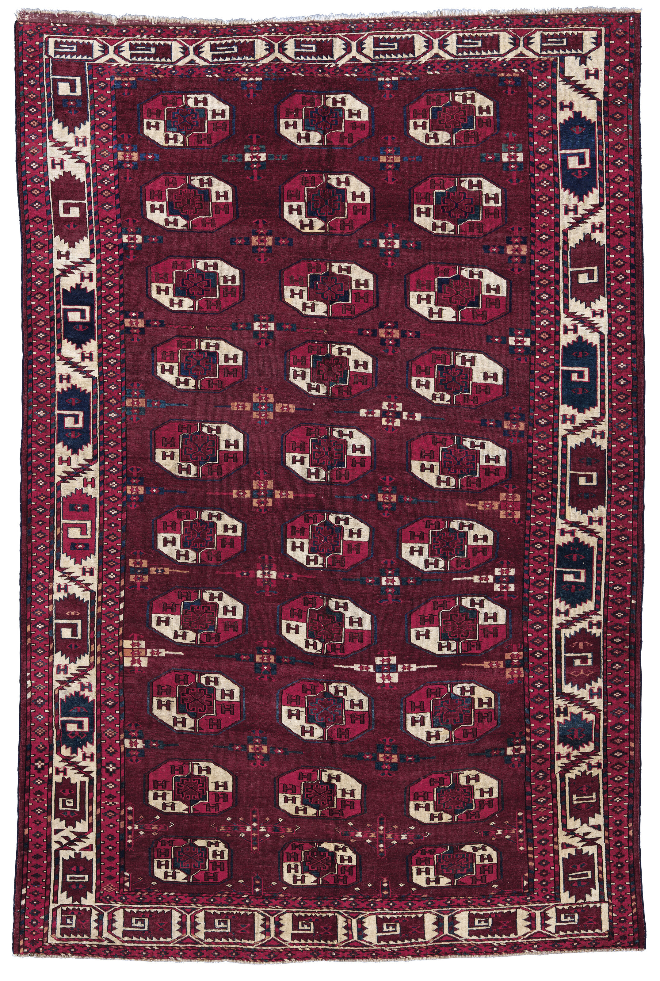 A Yomut main carpet, west Turkmenistan, early 19th century. 8 ft 2 in x 5 ft 5 in (248 x 165 cm). Estimate: &pound;8,000-12,000. Offered in Art of the Islamic and Indian Worlds Including Oriental Rugs and Carpets on 27 April 2023 at Christie&rsquo;s in London