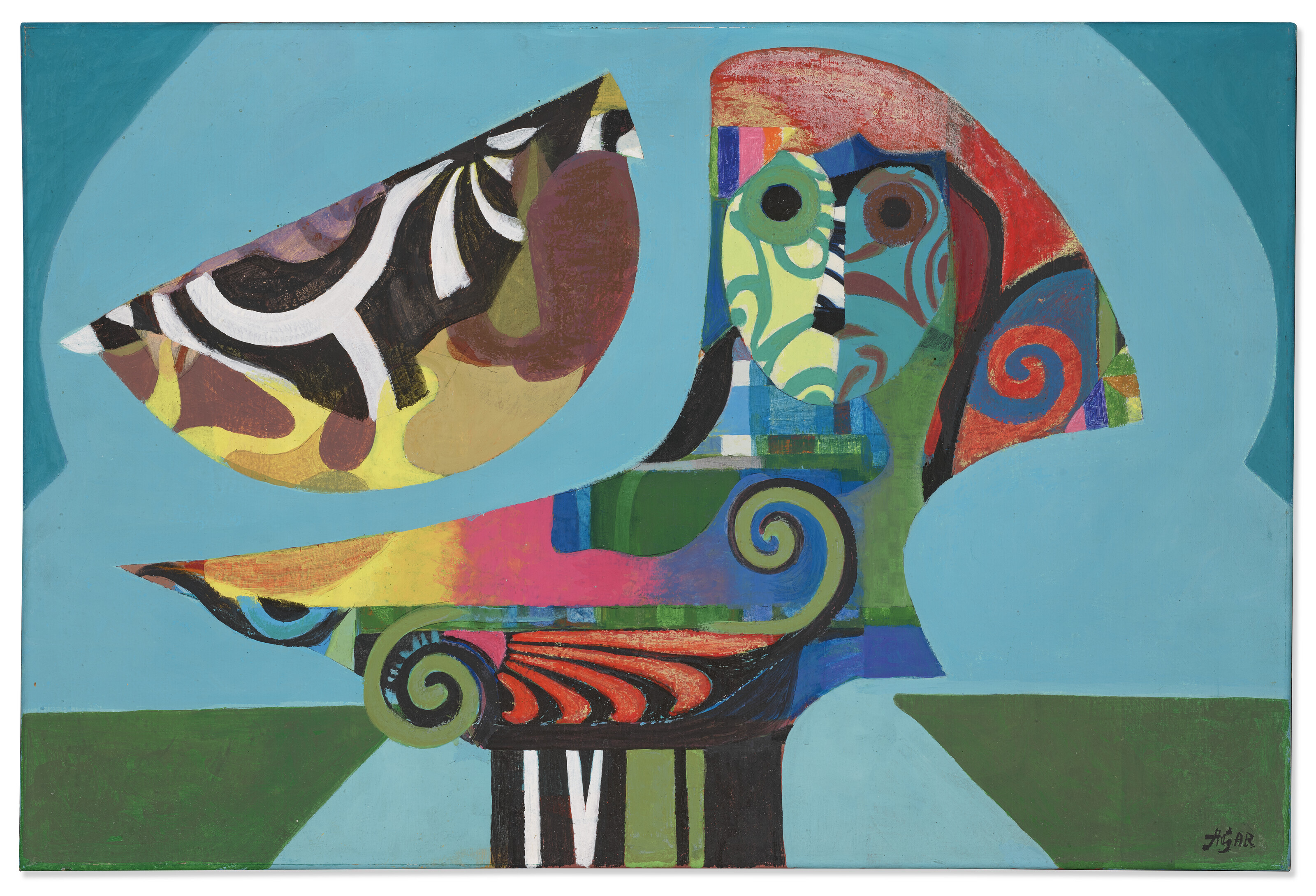 Eileen Agar (1899-1991), Siren, 1972. Oil and graphite on canvas. 20 x 30⅛ in (50.9 x 76.5 cm). Sold for £32,760 on 9 March 2023 at Christie’s Online