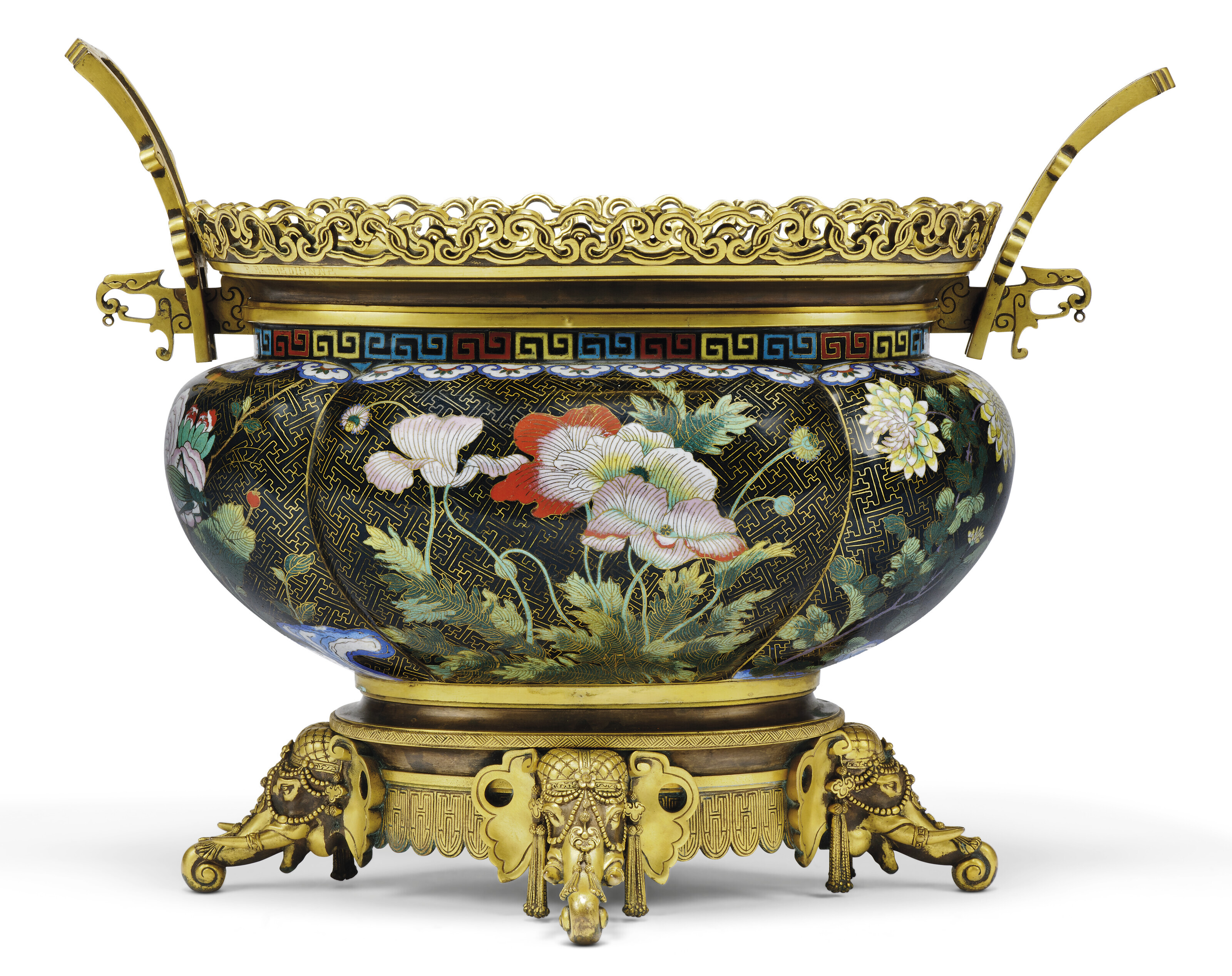 A FRENCH 'JAPONISME' ORMOLU-MOUNTED CLOISONNE-ENAMEL JARDINIERE