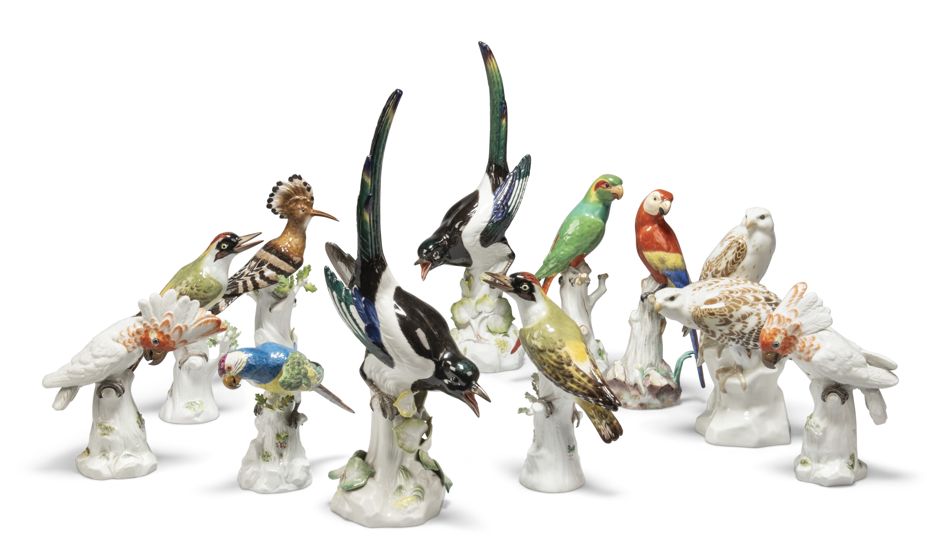A GROUP OF ELEVEN MEISSEN PORCELAIN MODELS OF BIRDS LATE 19TH