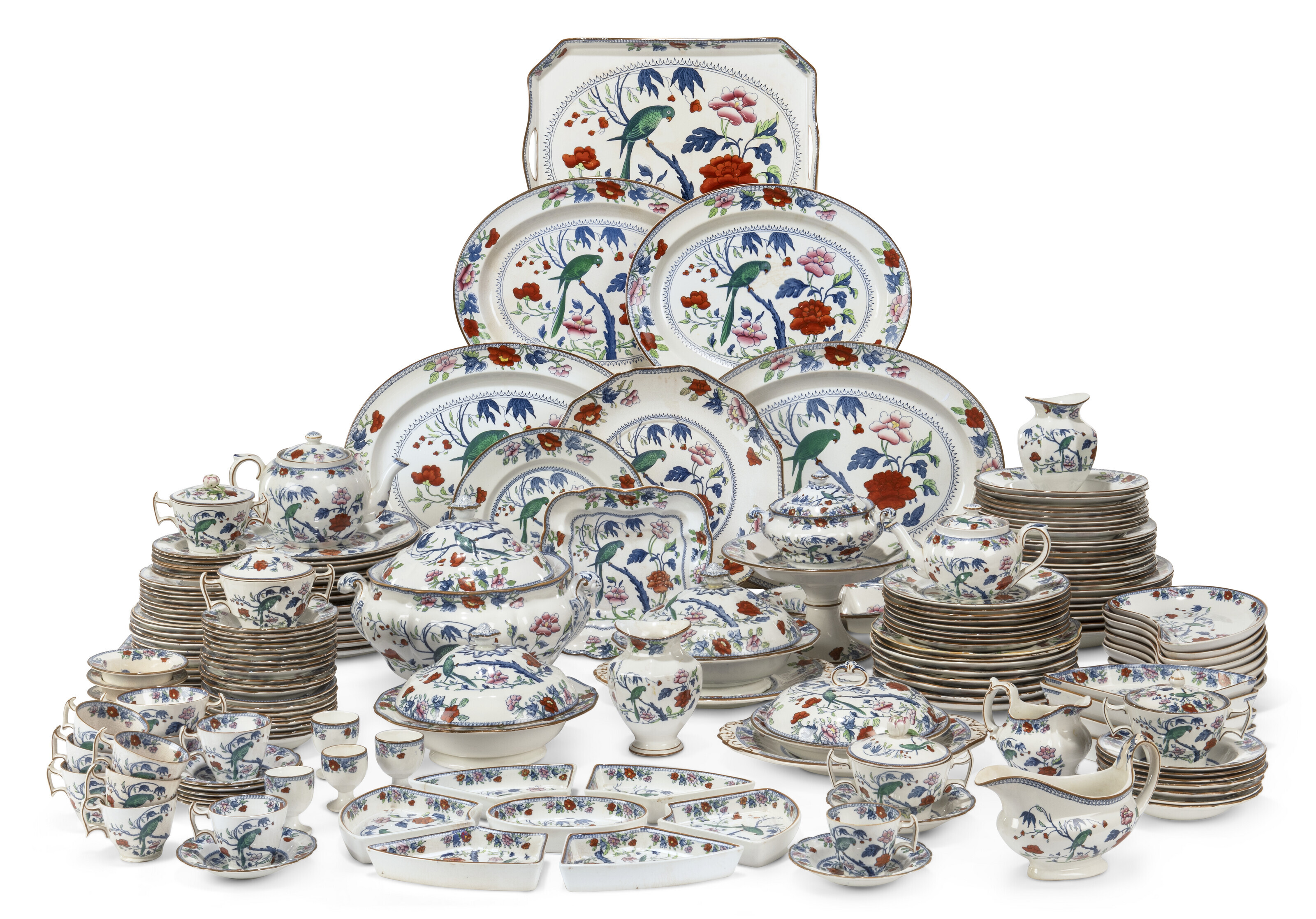 BOOTHS社　シリコン・チャイナ　19世紀頃　ソース・チュリーン　アンティーク A BOOTHS SILICON CHINA 'GREEN PARROT' PATTERN COMPOSITE PART TABLE