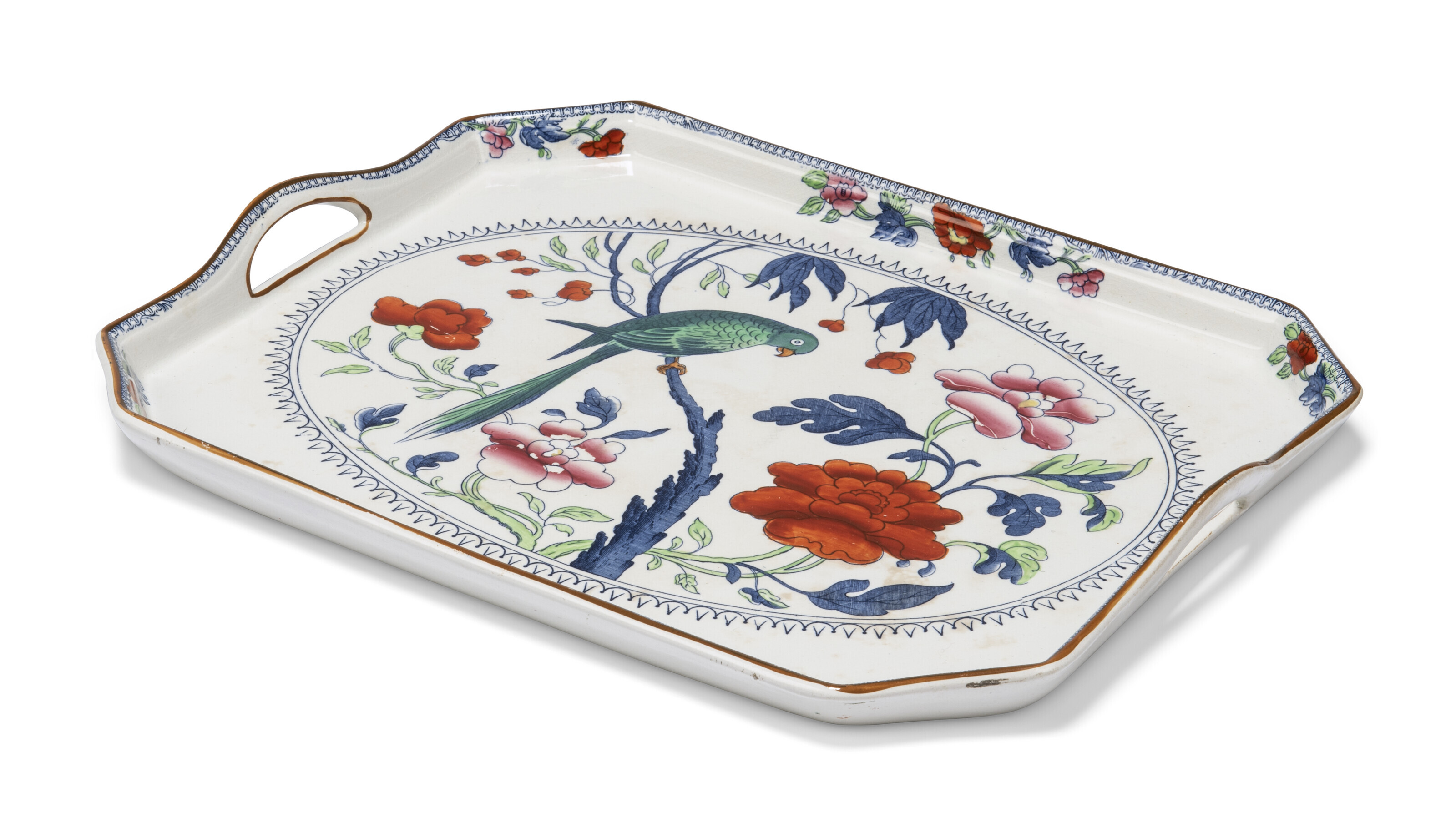 A BOOTHS SILICON CHINA 'GREEN PARROT' PATTERN COMPOSITE PART TABLE