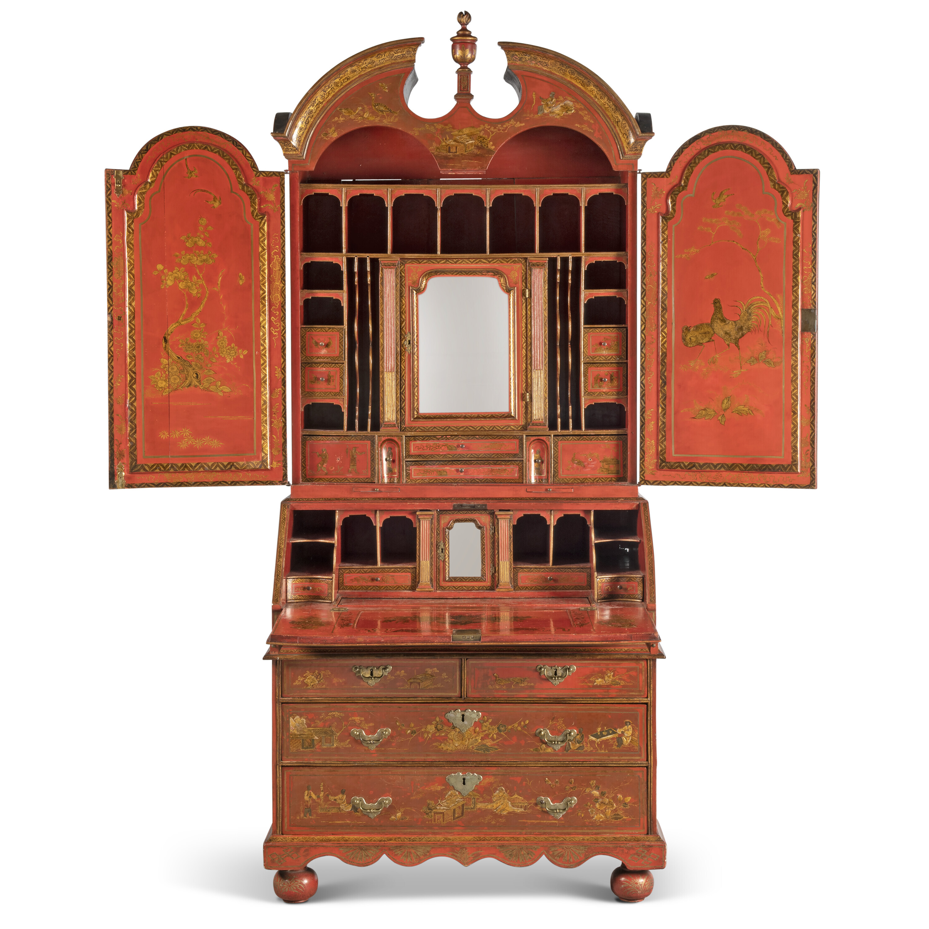 A George II red and gilt-japanned secretaire cabinet, circa 1730, sold for £151,200 on 18 April 2023 at Christie's Online
