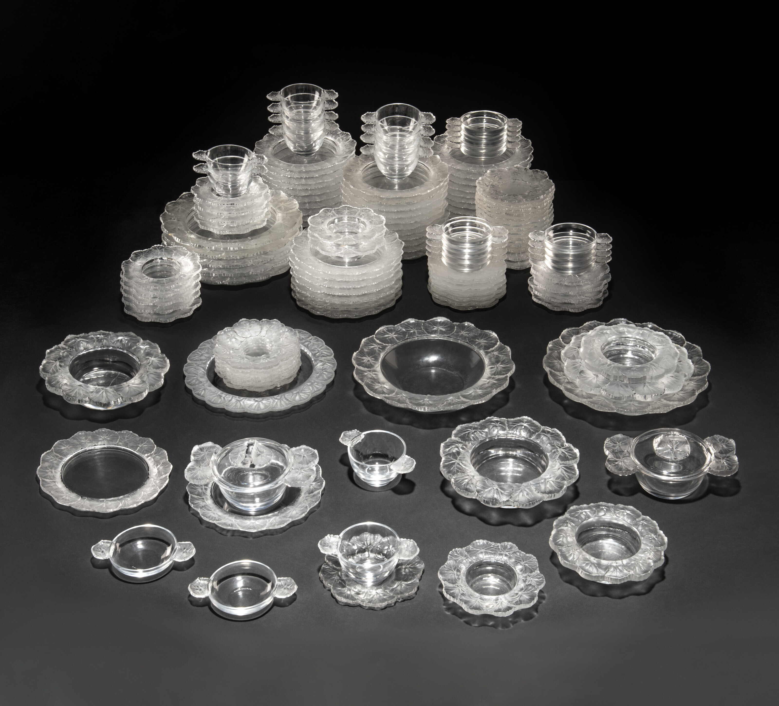 A LALIQUE GLASS 'HONFLEUR' PATTERN COMPOSITE PART TABLE