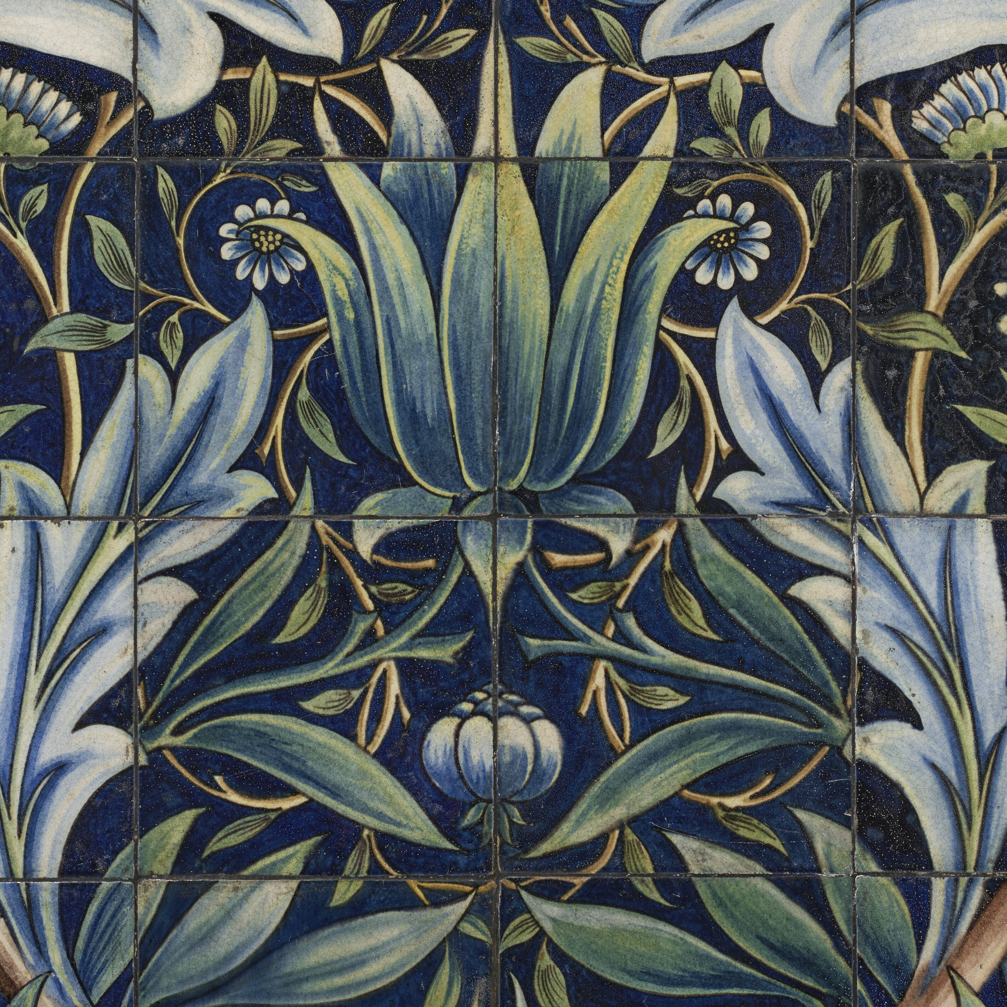 Art Nouveau Marble Tile Mural Backsplash - Green Marabou Stone, William Morris Style