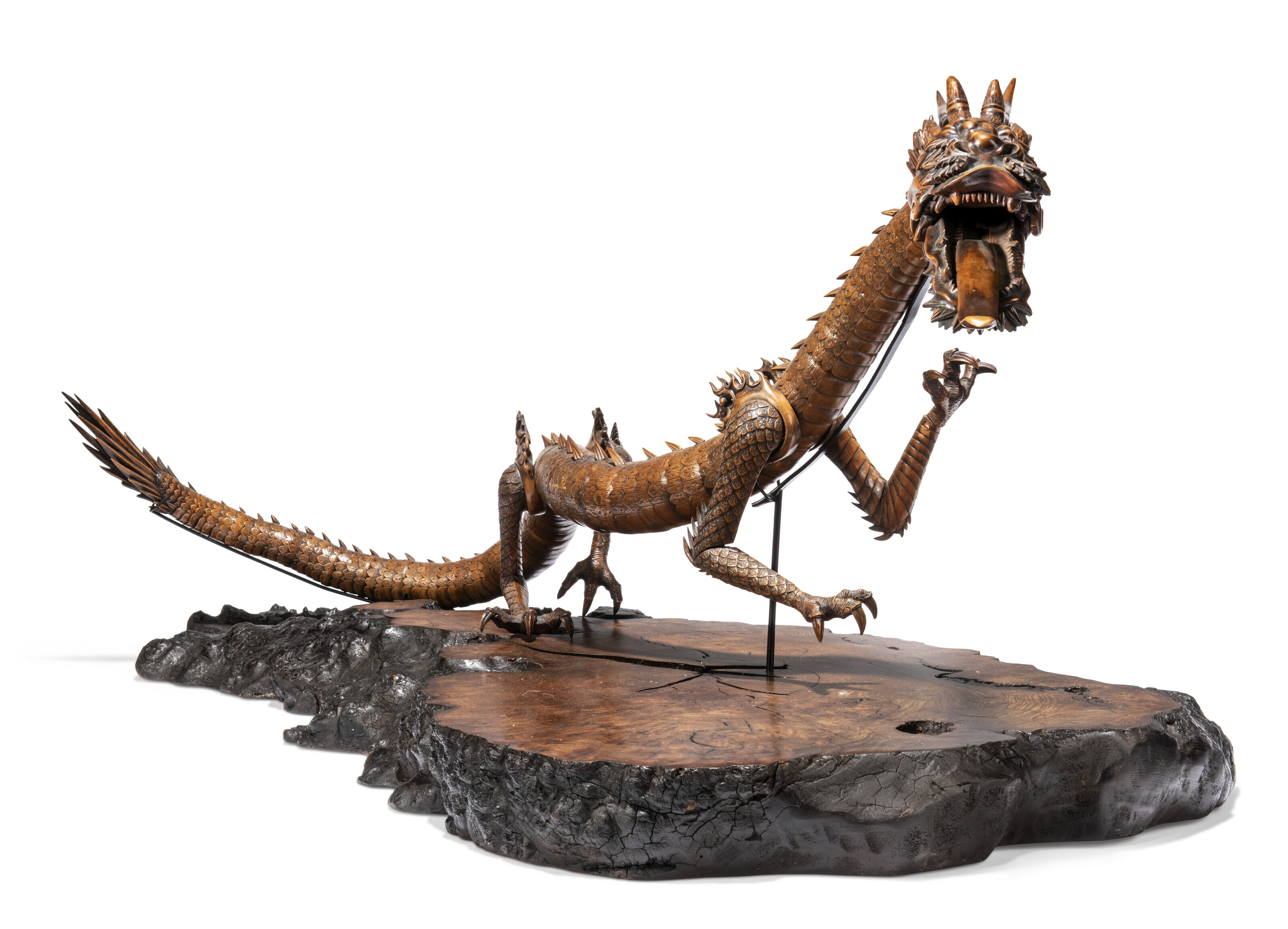 A JAPANESE BOXWOOD LARGE ARTICULATED DRAGON, MEIJI PERIOD, CIRCA