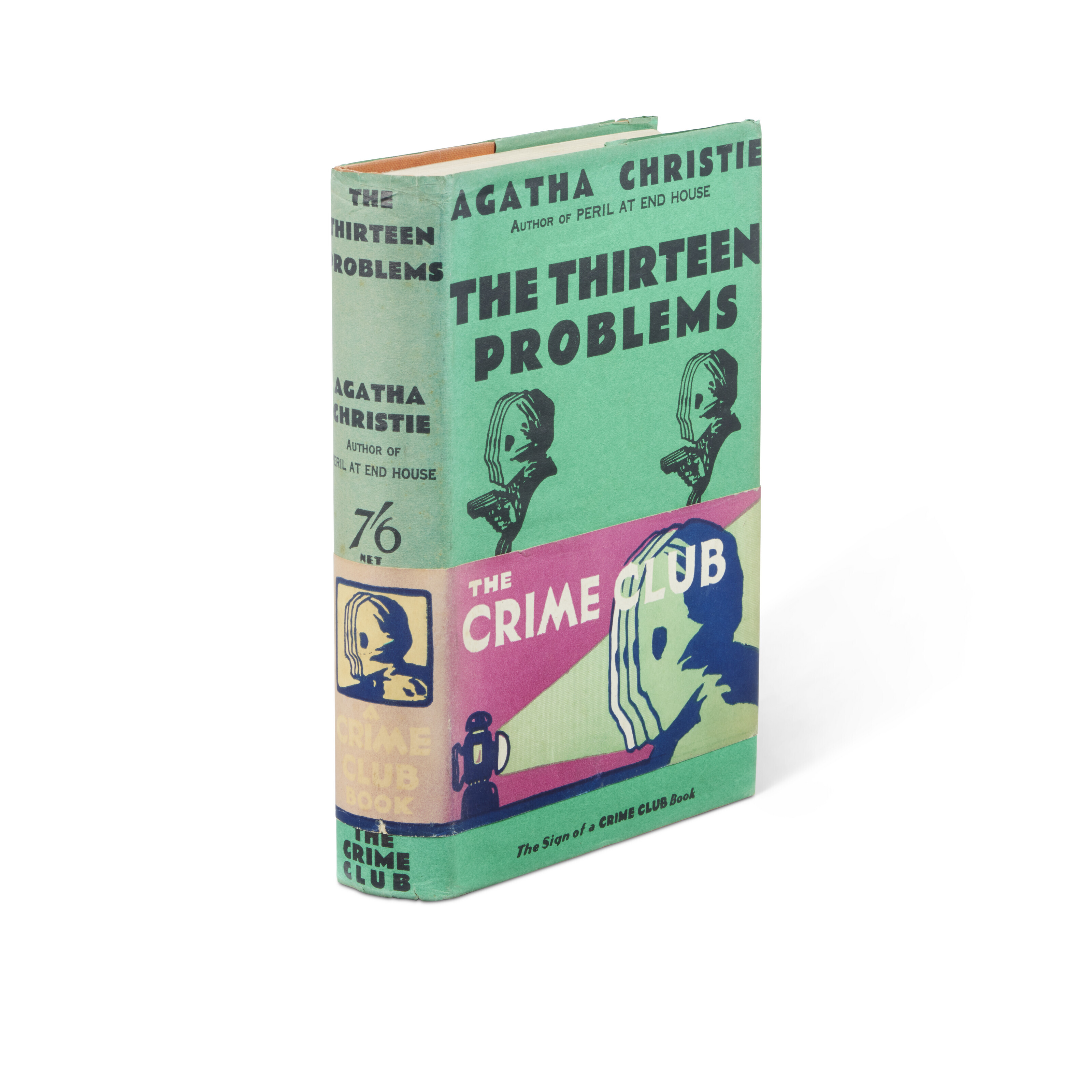 The Thirteen Problems, Agatha Christie, 1932. Rare first edition with dust-jacket of the first published appearance of Miss Marple. Sold for £60,480 on 28 September 2023 at Christie’s in London
