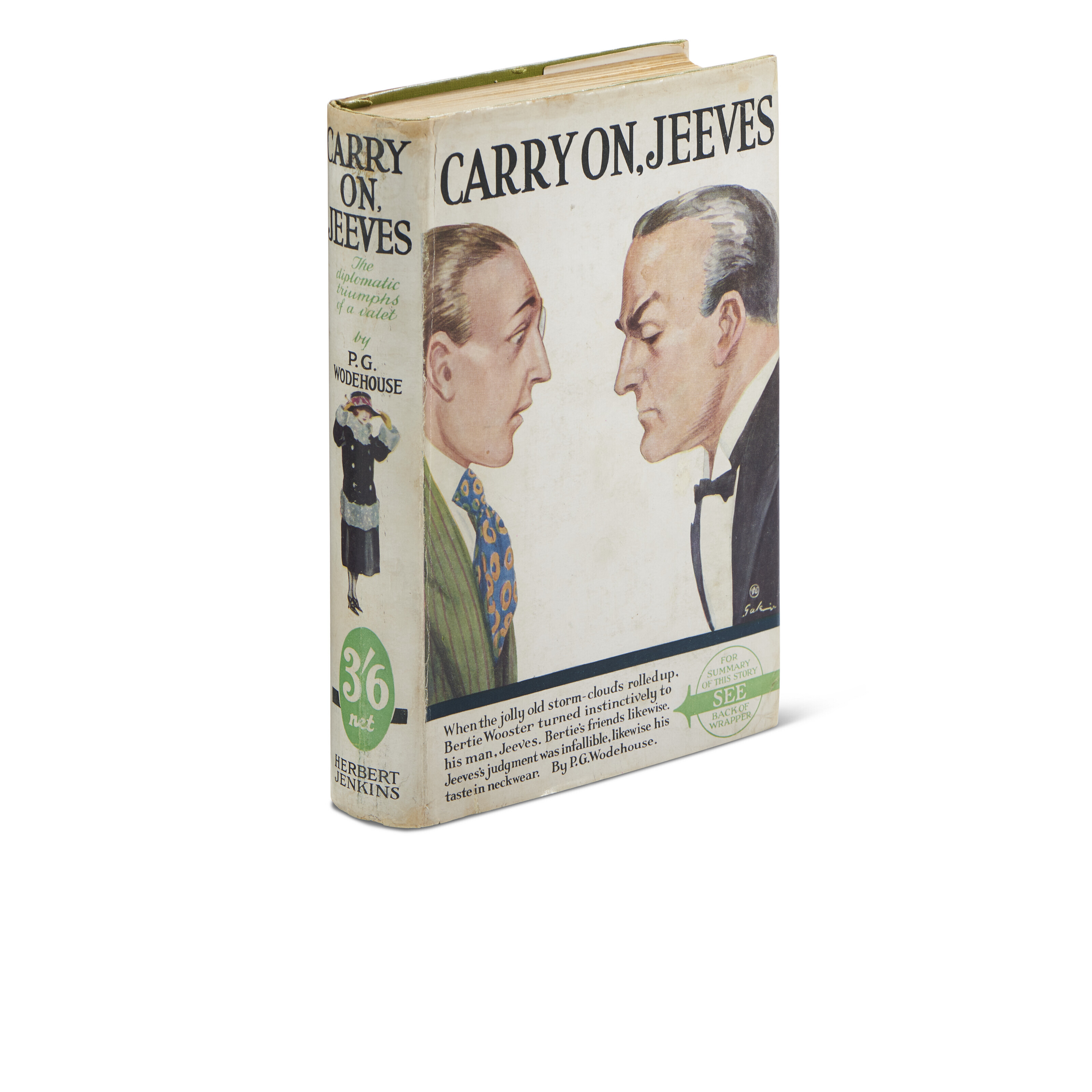 Carry On, Jeeves!, P. G. Wodehouse, 1925. Presentation copy of the first edition, inscribed to his first biographer, David A. Jasen: ‘To David from Plum P. G. Wodehouse’. Sold for £6,048 on 28 September 2023 at Christie’s in London