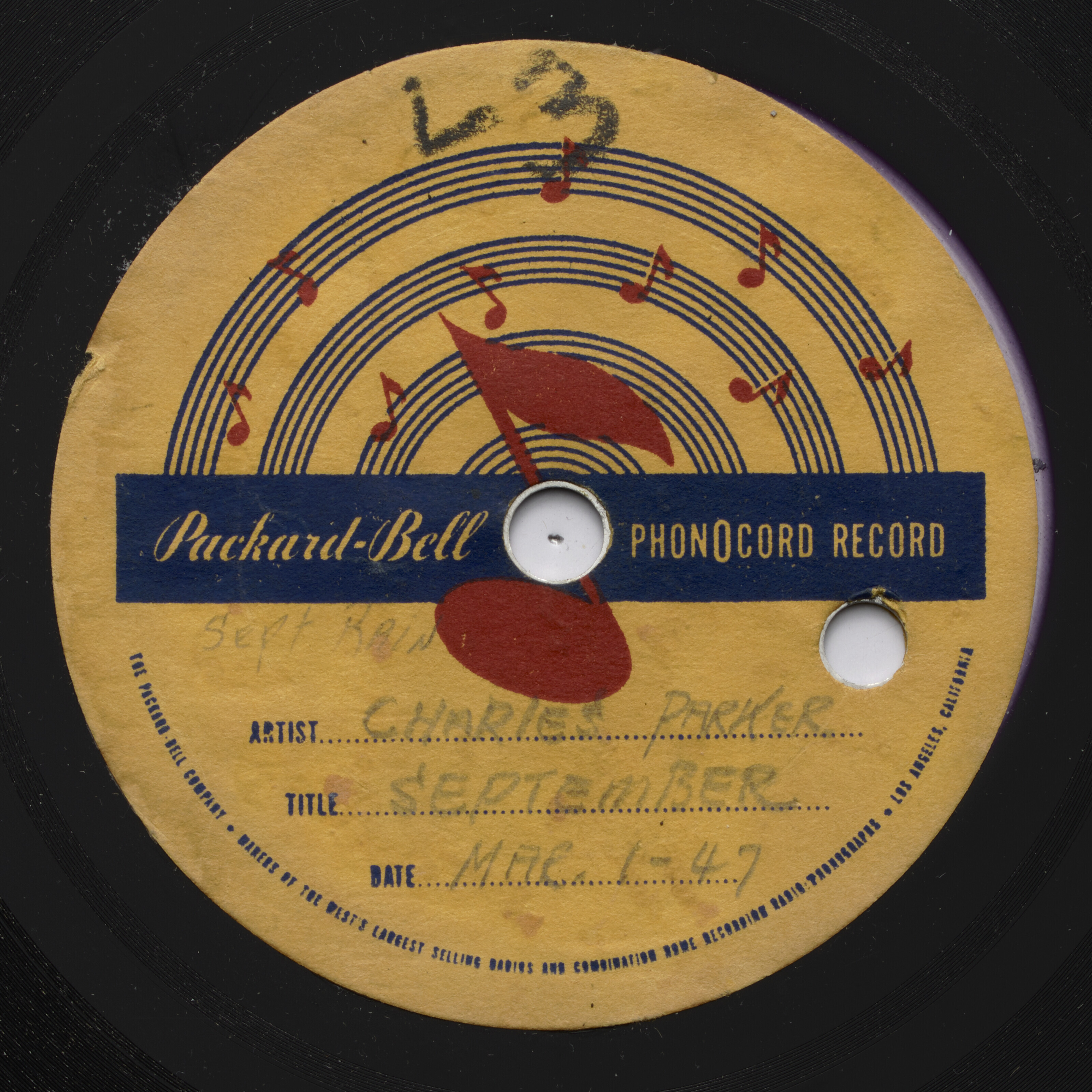 Six original acetate recordings of live performances by Charlie Parker,  recorded by Dean Benedetti in Los Angeles, 1947, and used in the production  of the Mosaic Records box set The Complete Dean