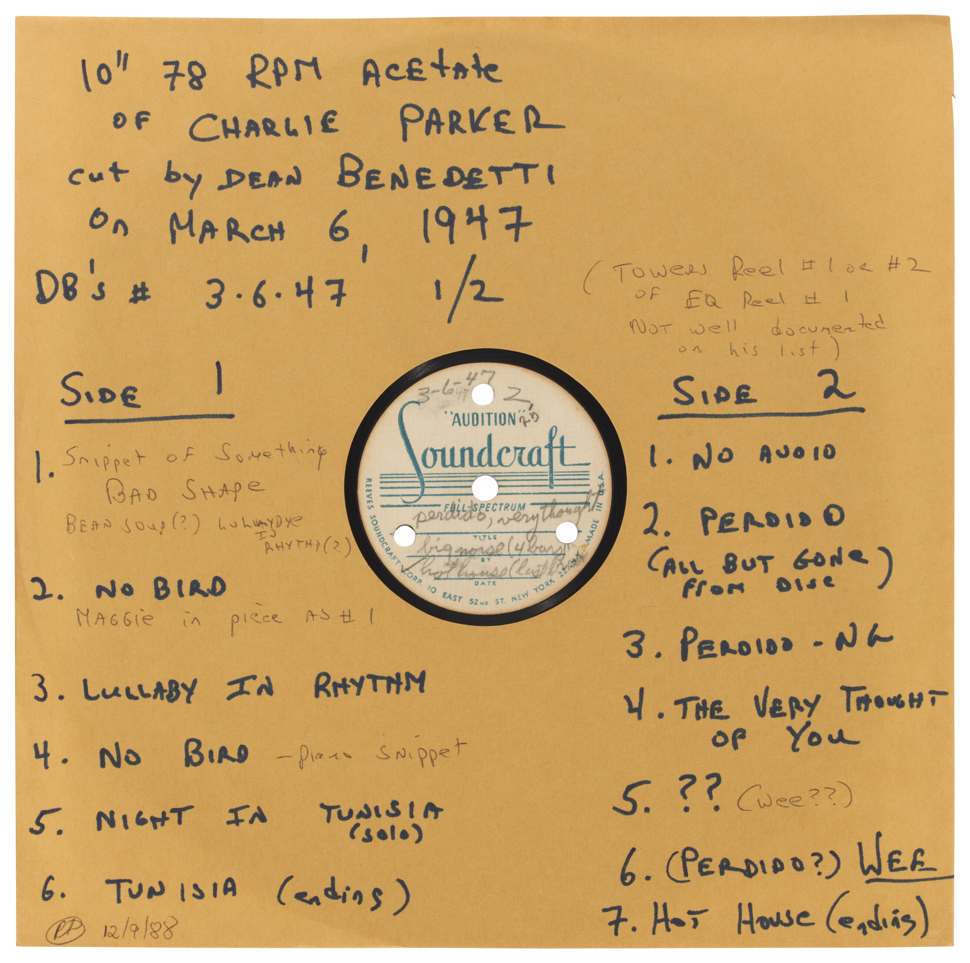 Six original acetate recordings of live performances by Charlie
