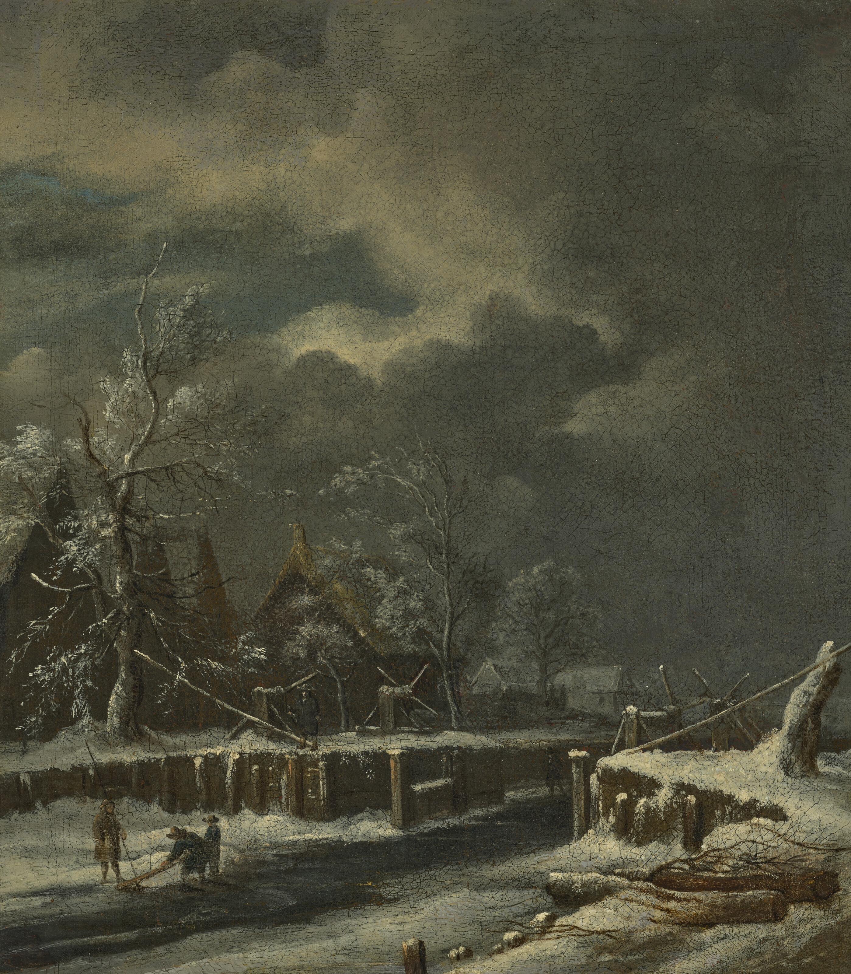 Catalog image of Winter landscape with houses near a frozen canal