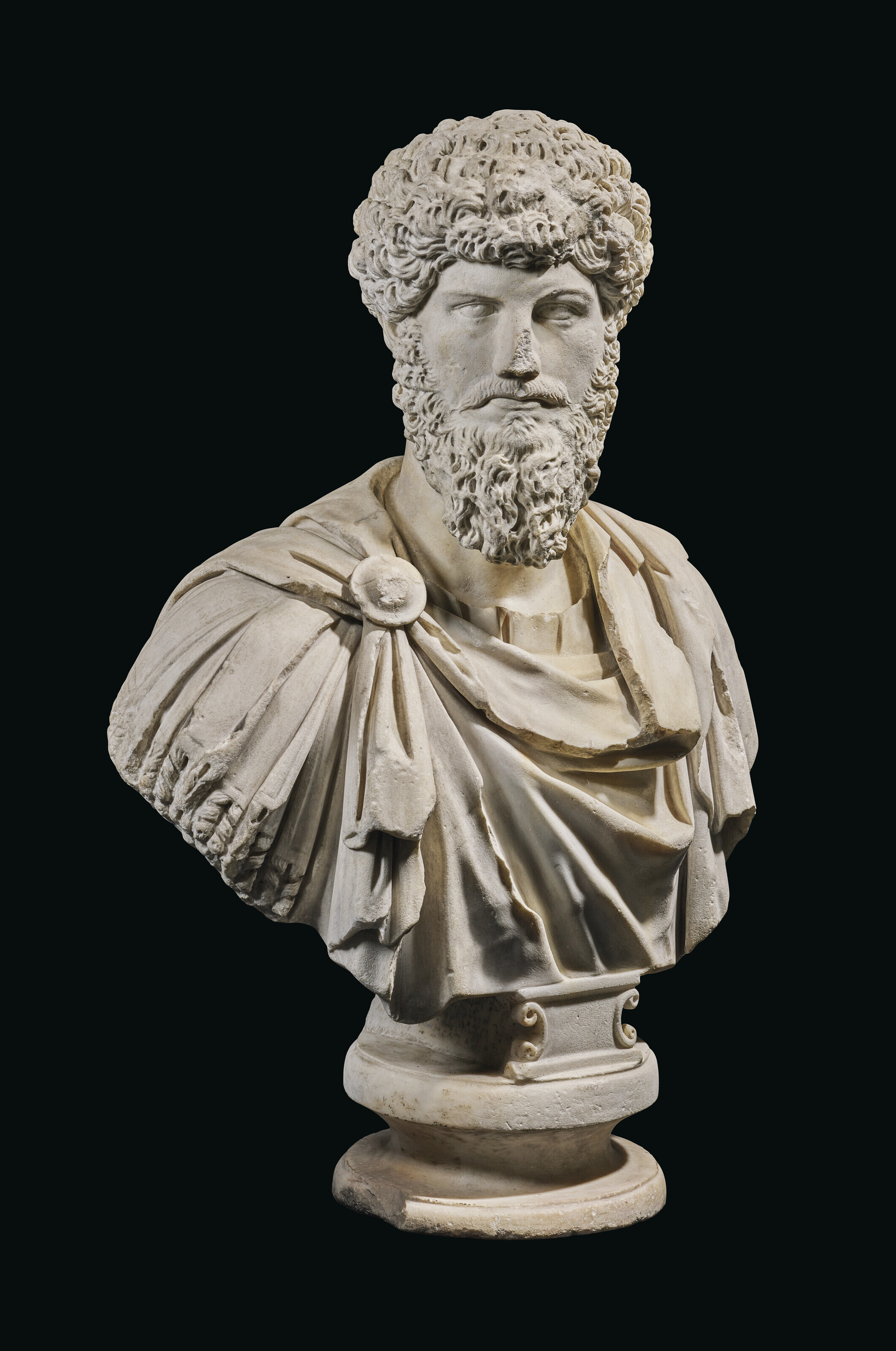 A monumental Roman marble portrait bust of the Emperor Lucius Verus, Antonine period, late 2nd century A.D., offered in Ancient to Modern Art from the Mougins Museum of Classical Art, Part I on 7 December 2023 at Christie's in London