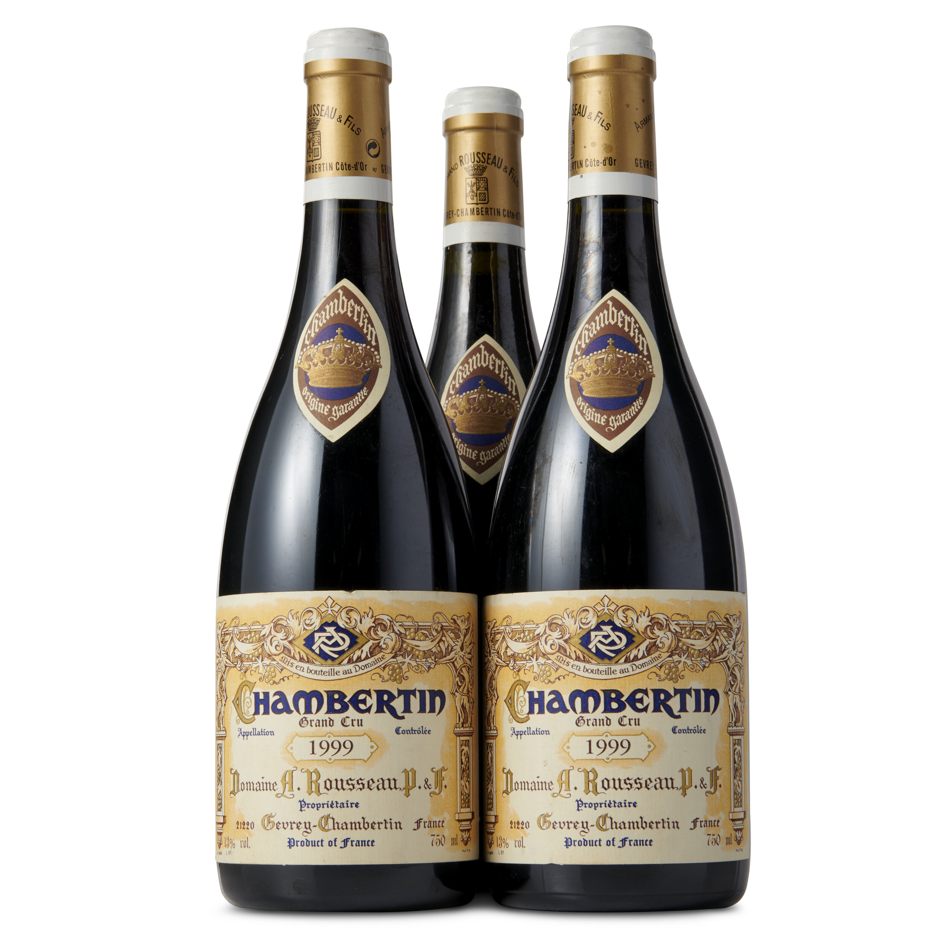 Armand Rousseau, Chambertin 1999. Grand Cru, C&ocirc;te de Nuits. 3 bottles per lot. Sold for £15,000 on 25 April 2023 at Christie’s in London