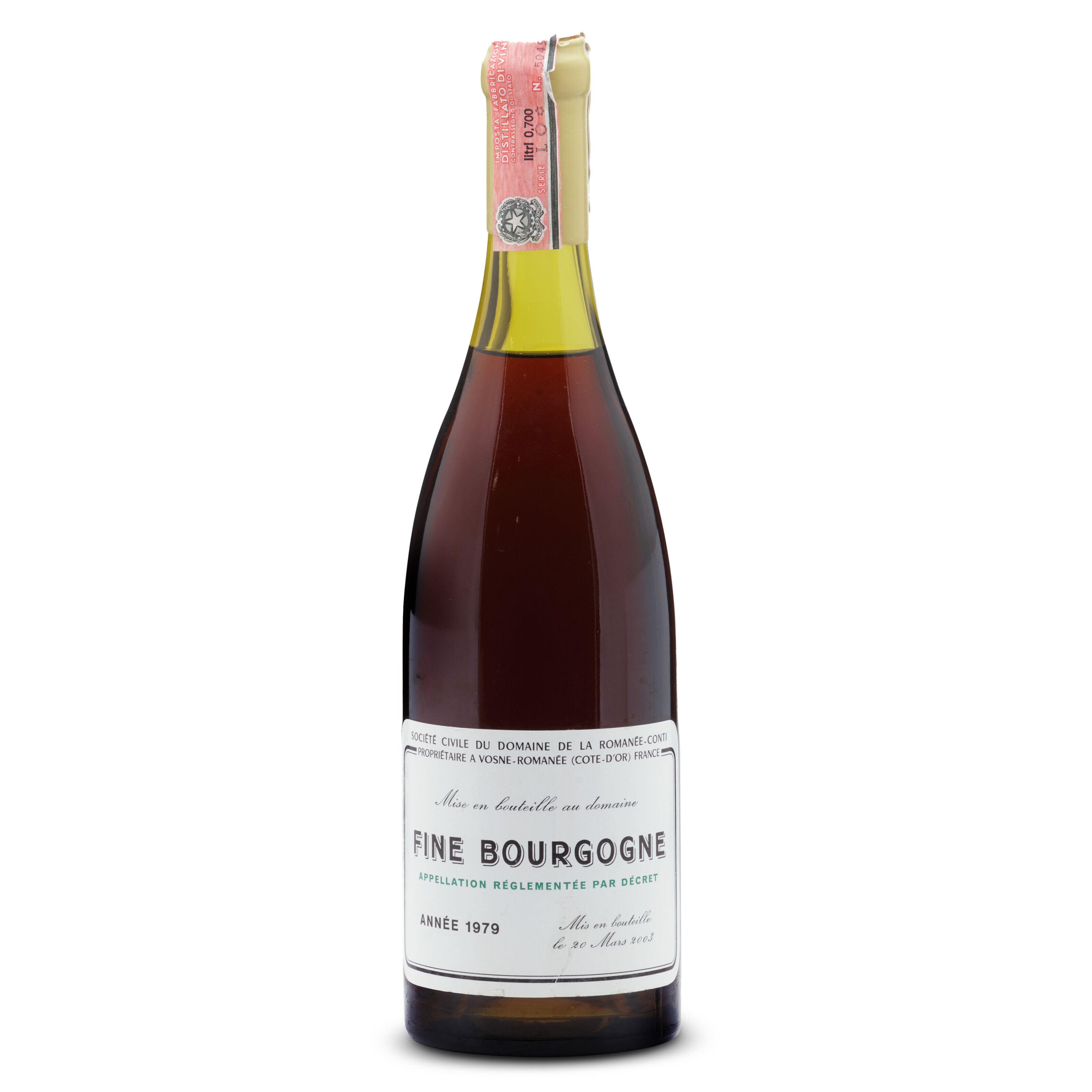 Domaine de la Roman&eacute;e-Conti, Fine de Bourgogne 1979. 1 bottle per lot. Sold for £1,875 on 7 June 2023 at Christie’s in London