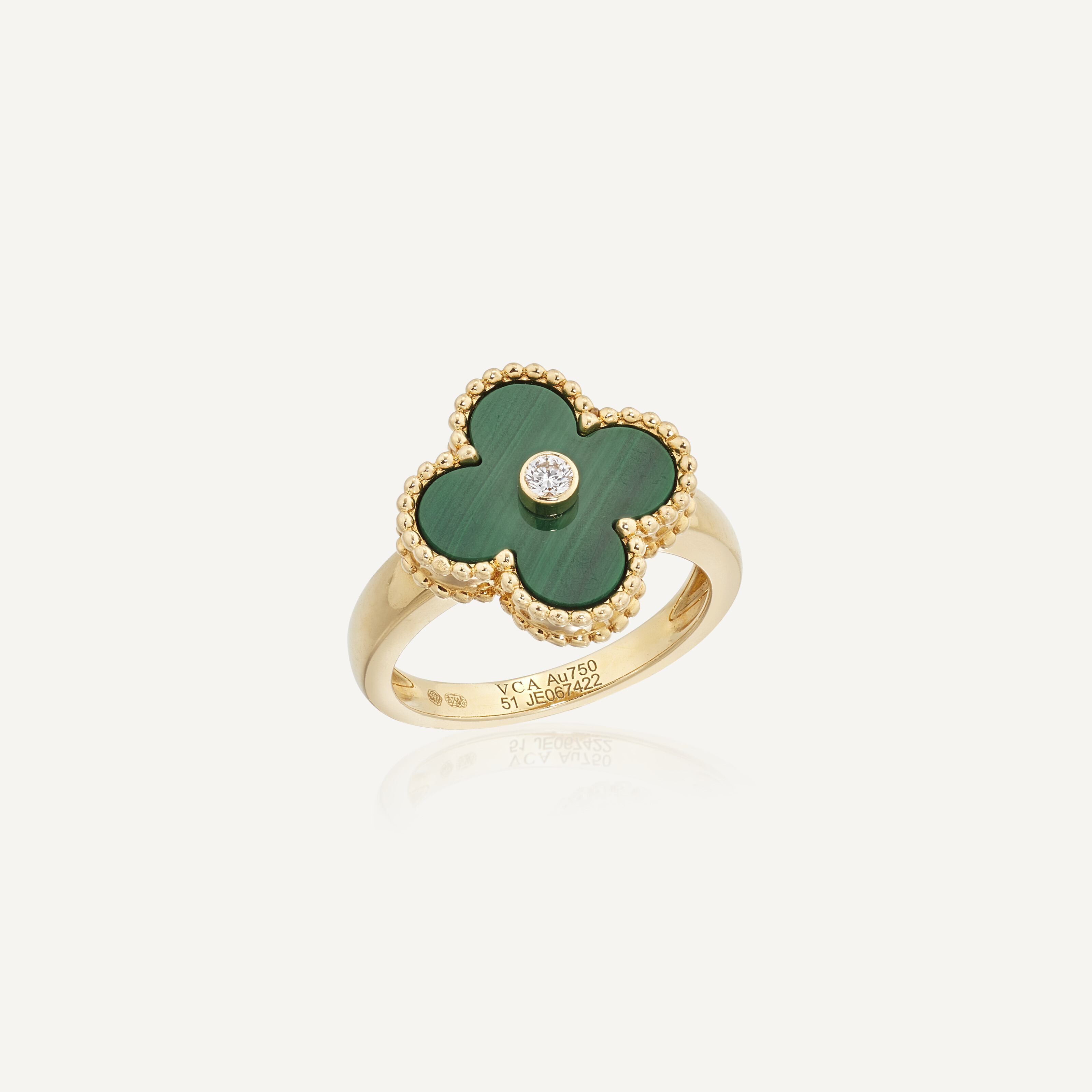 VAN CLEEF ARPELS MALACHITE AND DIAMOND VINTAGE ALHAMBRA RING