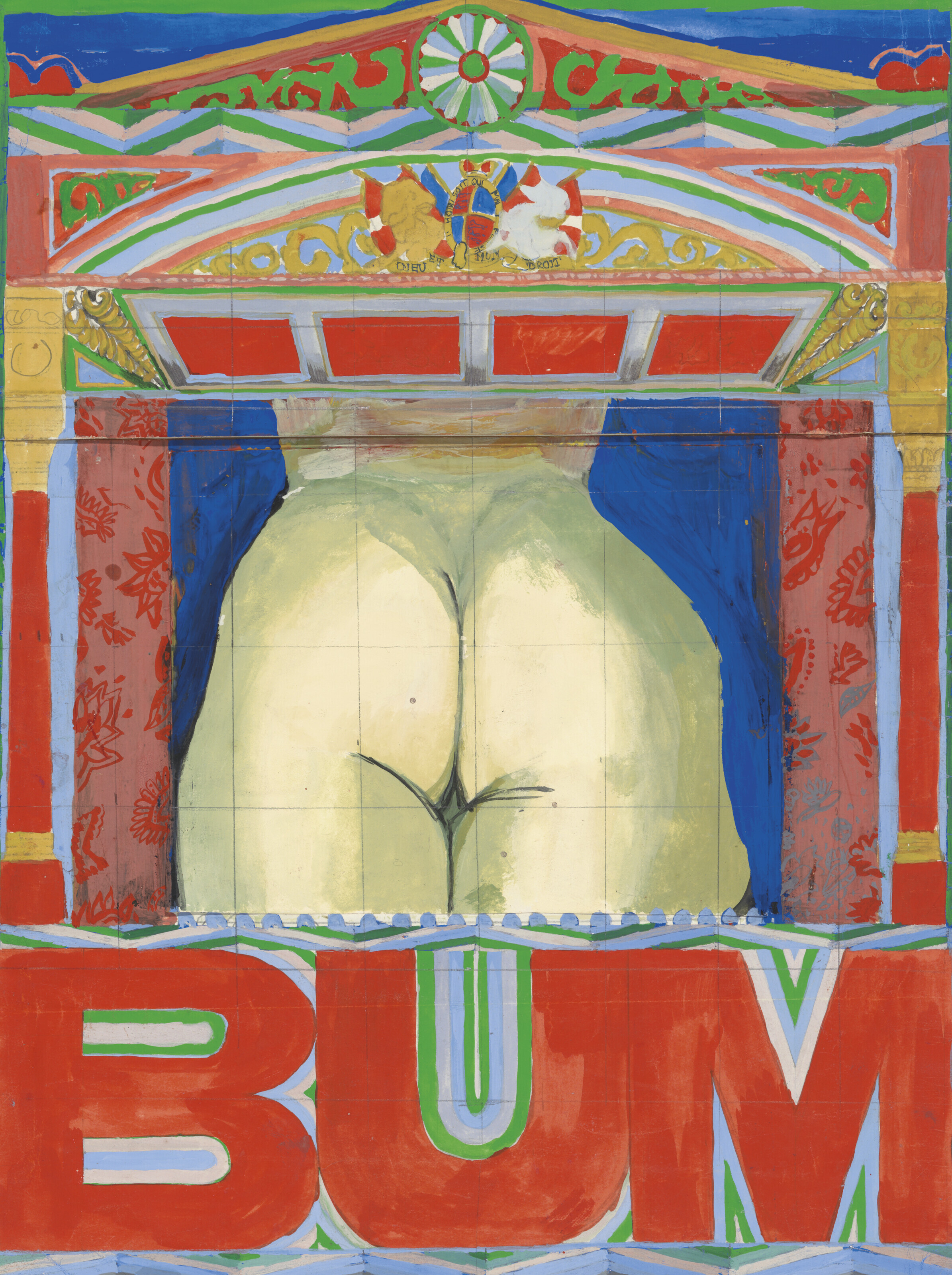 Pauline Boty (1938-1966), BUM, 1966. Pencil, ink, watercolour, gouache and collage on paper. 19⅝ x 16 in (50 x 40.6 cm). Sold for £239,400 on 21 March 2023 at Christie’s in London