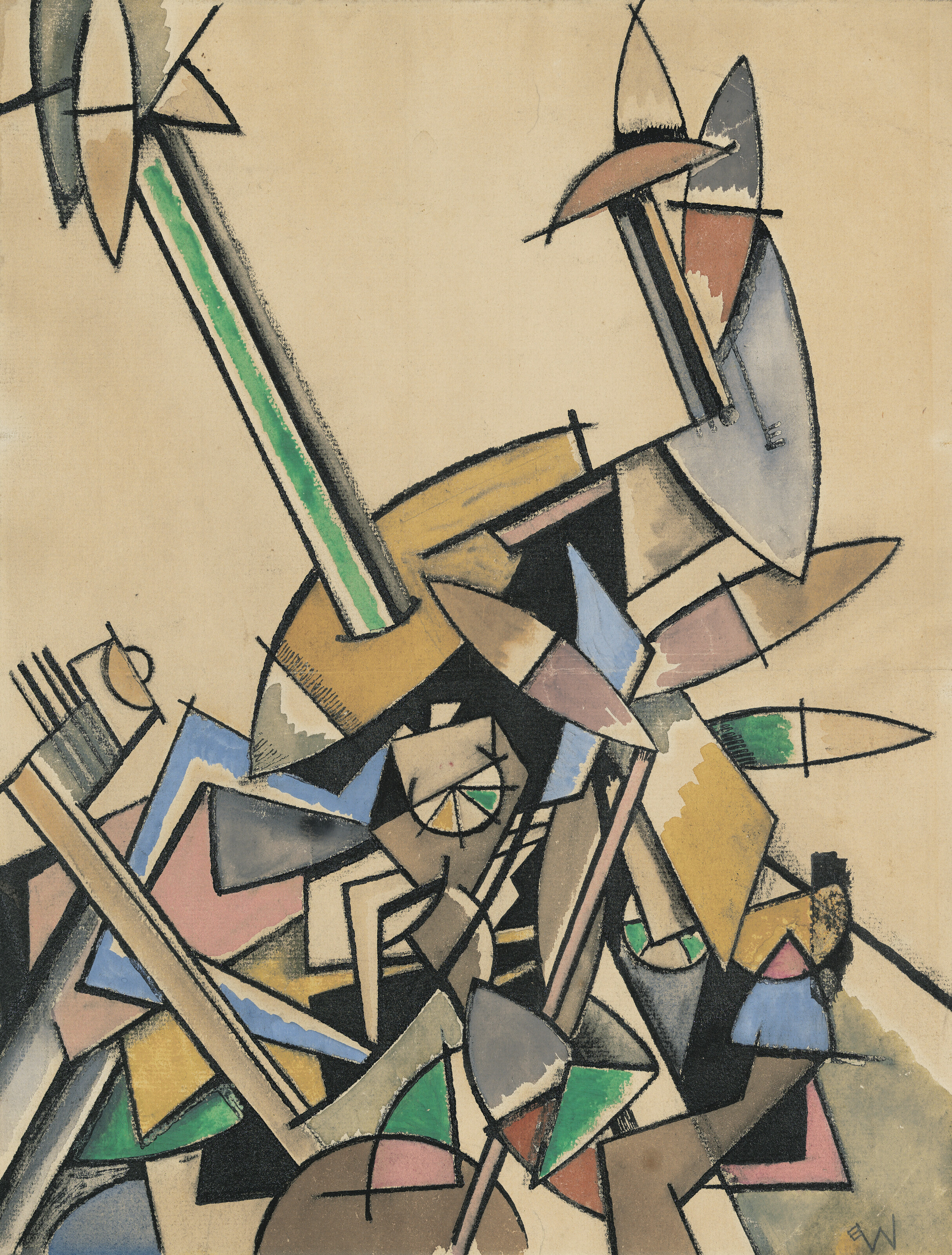 Edward Wadsworth, A.R.A. (1889-1949), Study for Cape of Good Hope, 1914. Ink, watercolour, gouache and crayon on paper. 13 x 9⅞ in (33 x 25.1 cm). Sold for £100,800 on 21 March 2023 at Christie’s in London