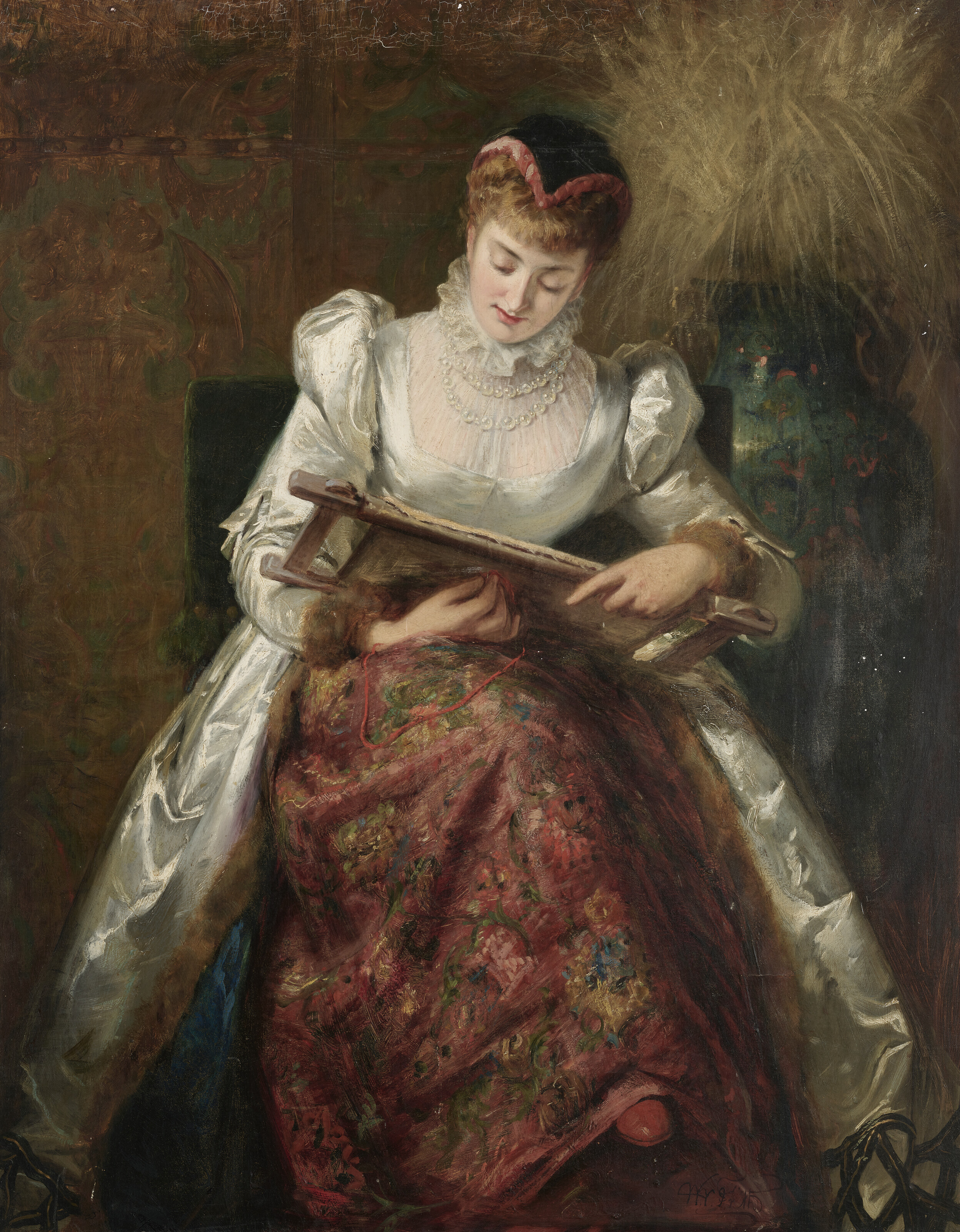 A lady at her embroidery