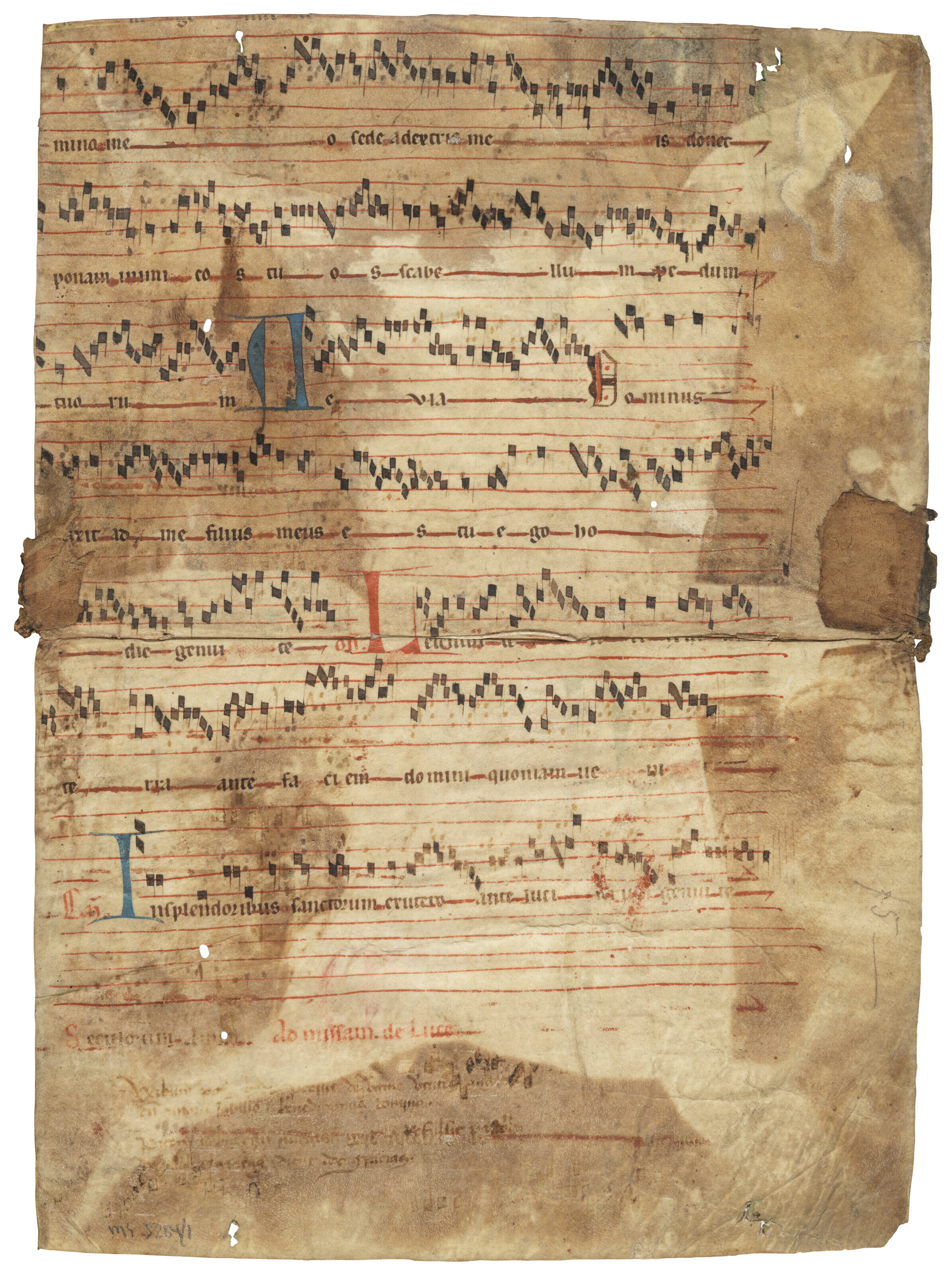 Aquitanian neumes, Two leaves from a Gradual, palimpsest, in Latin ...