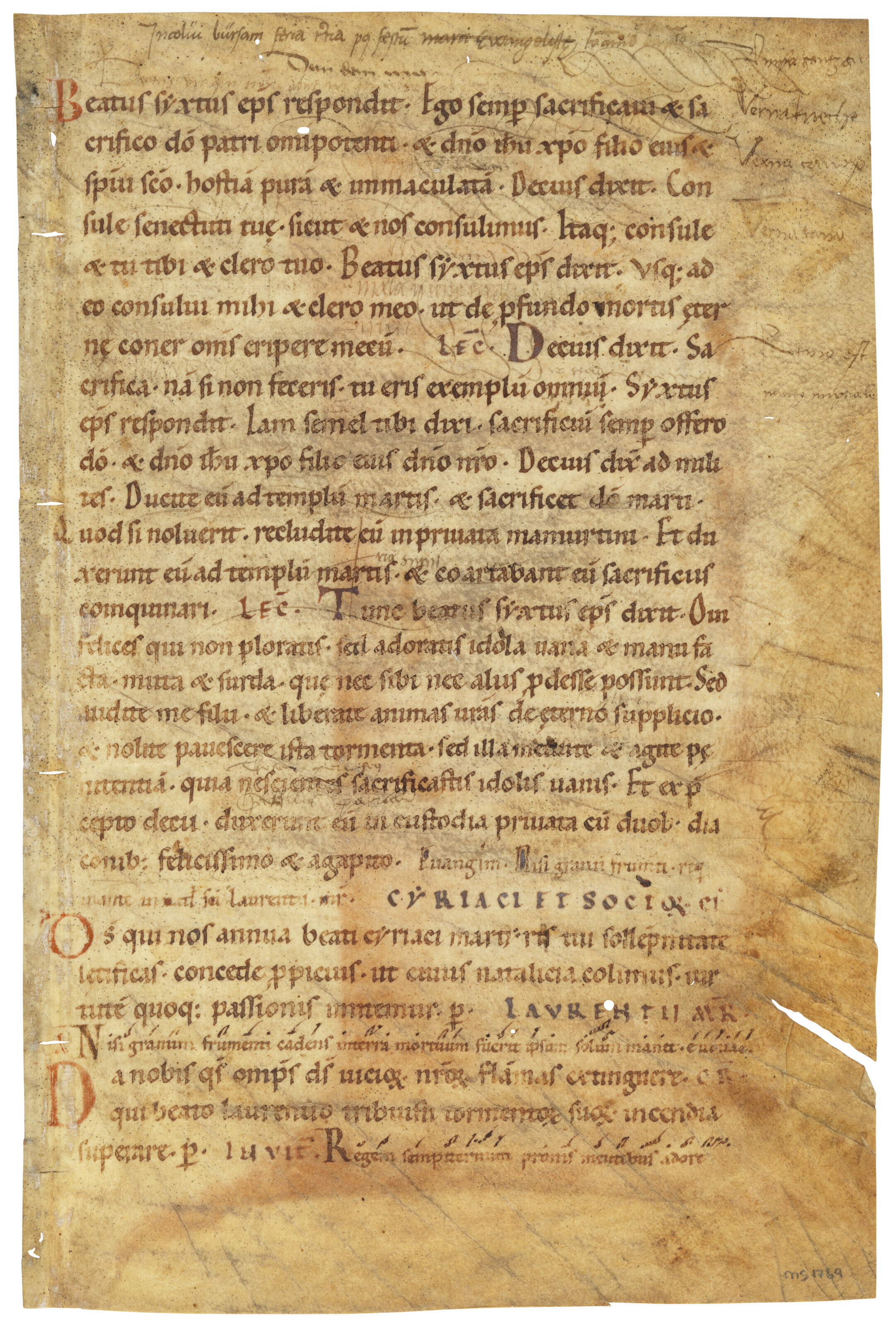 St Gall neumes (Early German neumes), A leaf from a Breviary, in Latin ...