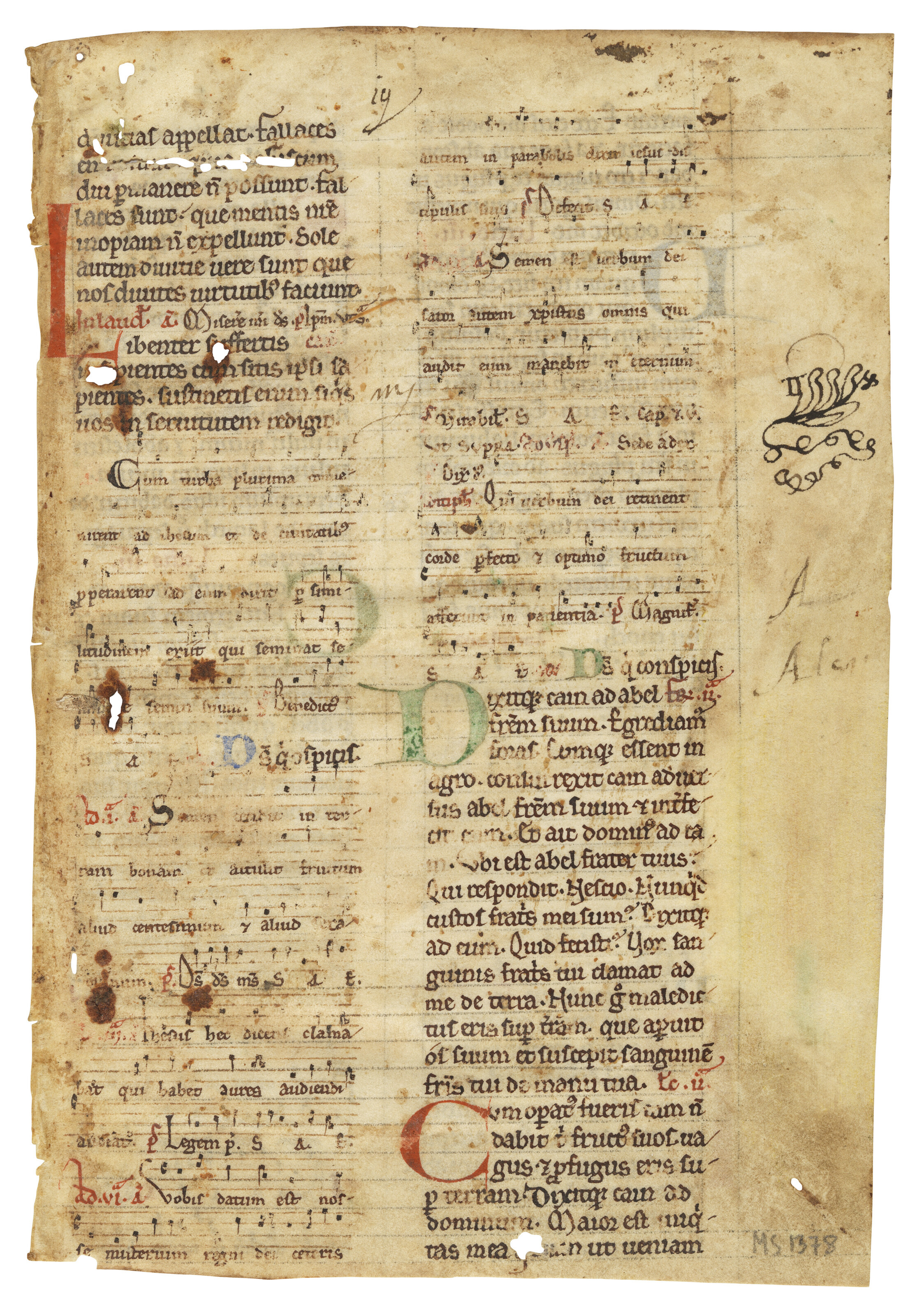 Square notation, Two leaves from a noted Breviary, in Latin, manuscript ...
