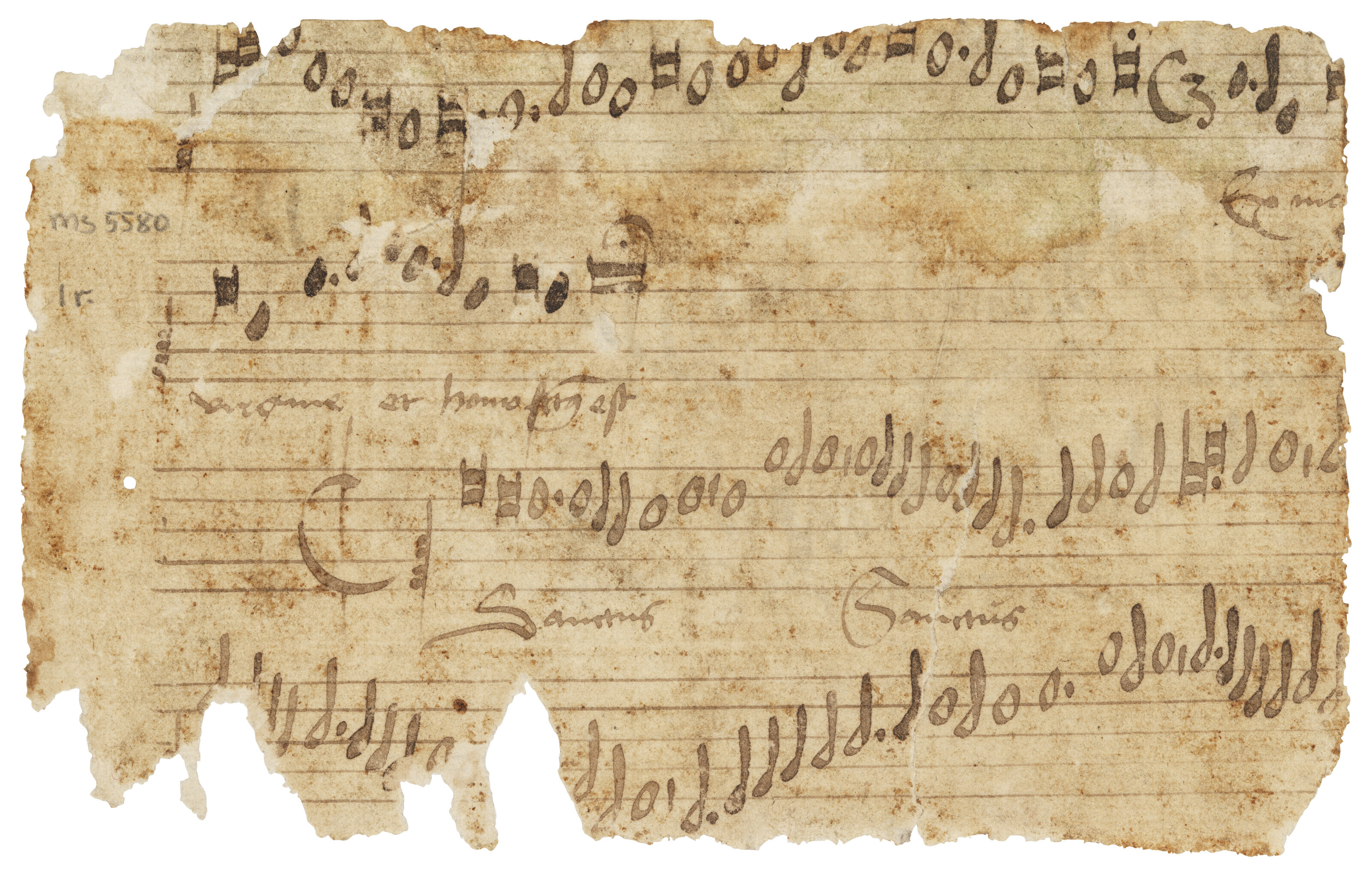 Catalog image of Four fragments from a musical manuscript, in Latin and Eastern Upper German, on…