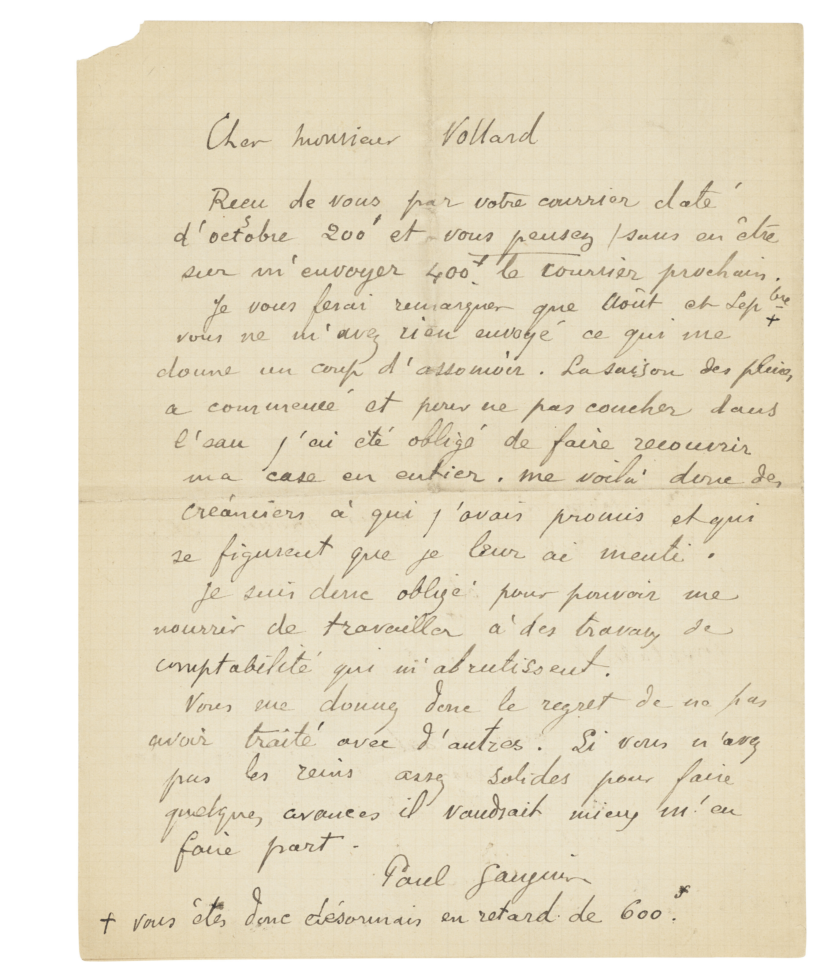 Paul Gauguin (18481903), Autograph letter signed ('Paul Gauguin') to