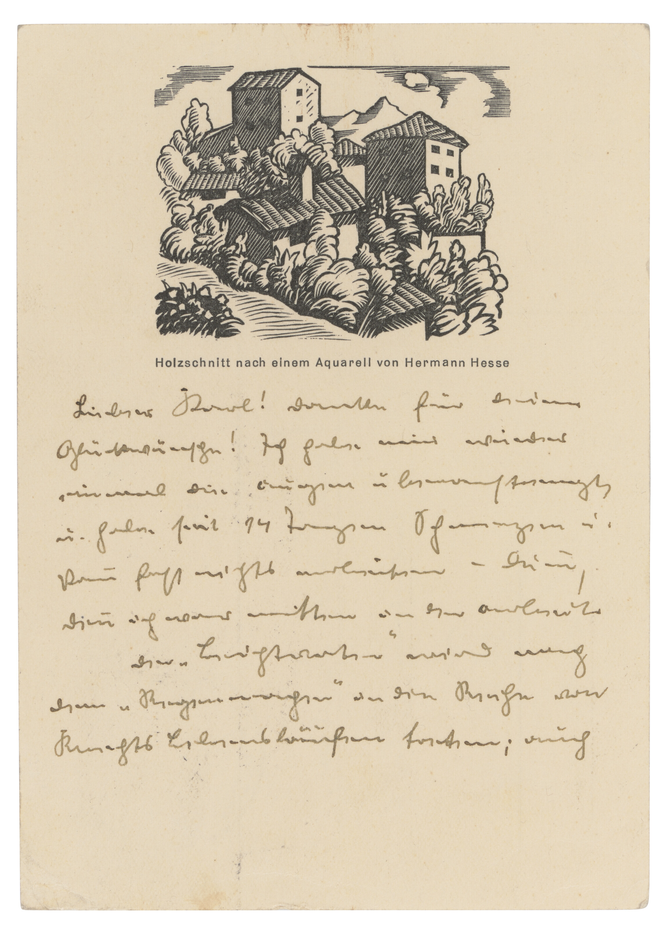 Hermann Hesse (1877-1962), Two autograph letters and one postcard
