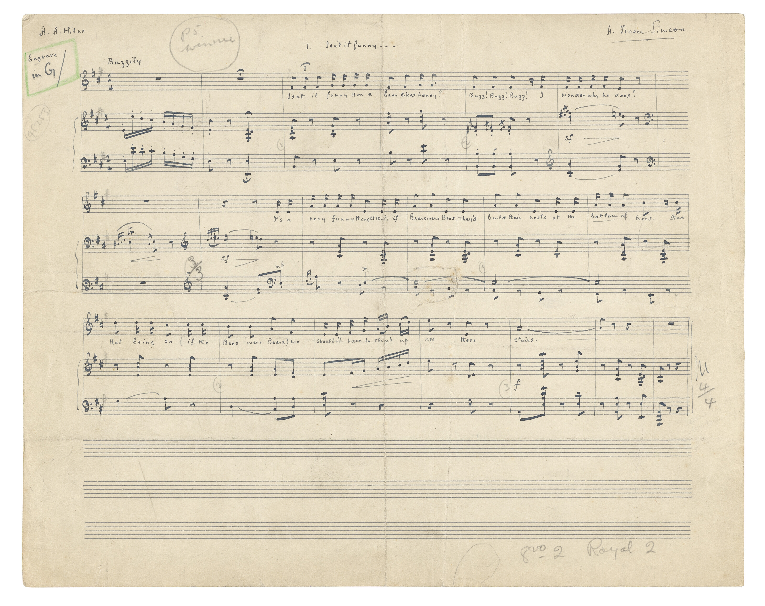 [A.A. Milne (1882-1956)] – Harold Fraser-Simson (1872-1944), Autograph ...