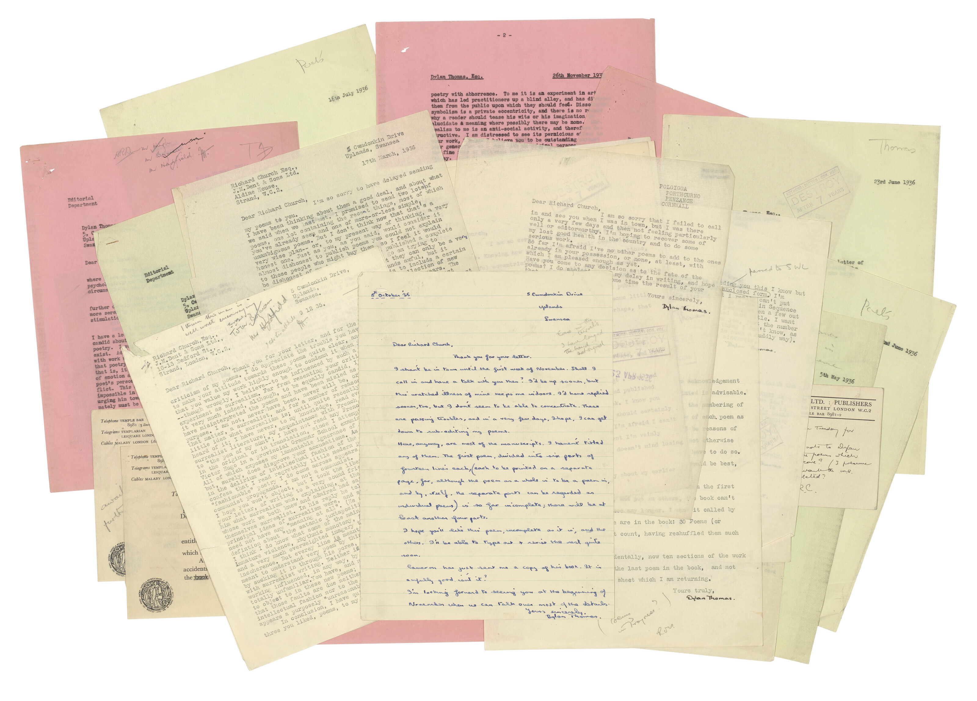 Dylan Thomas (1914-1953), Series of one autograph letter and nine typed ...