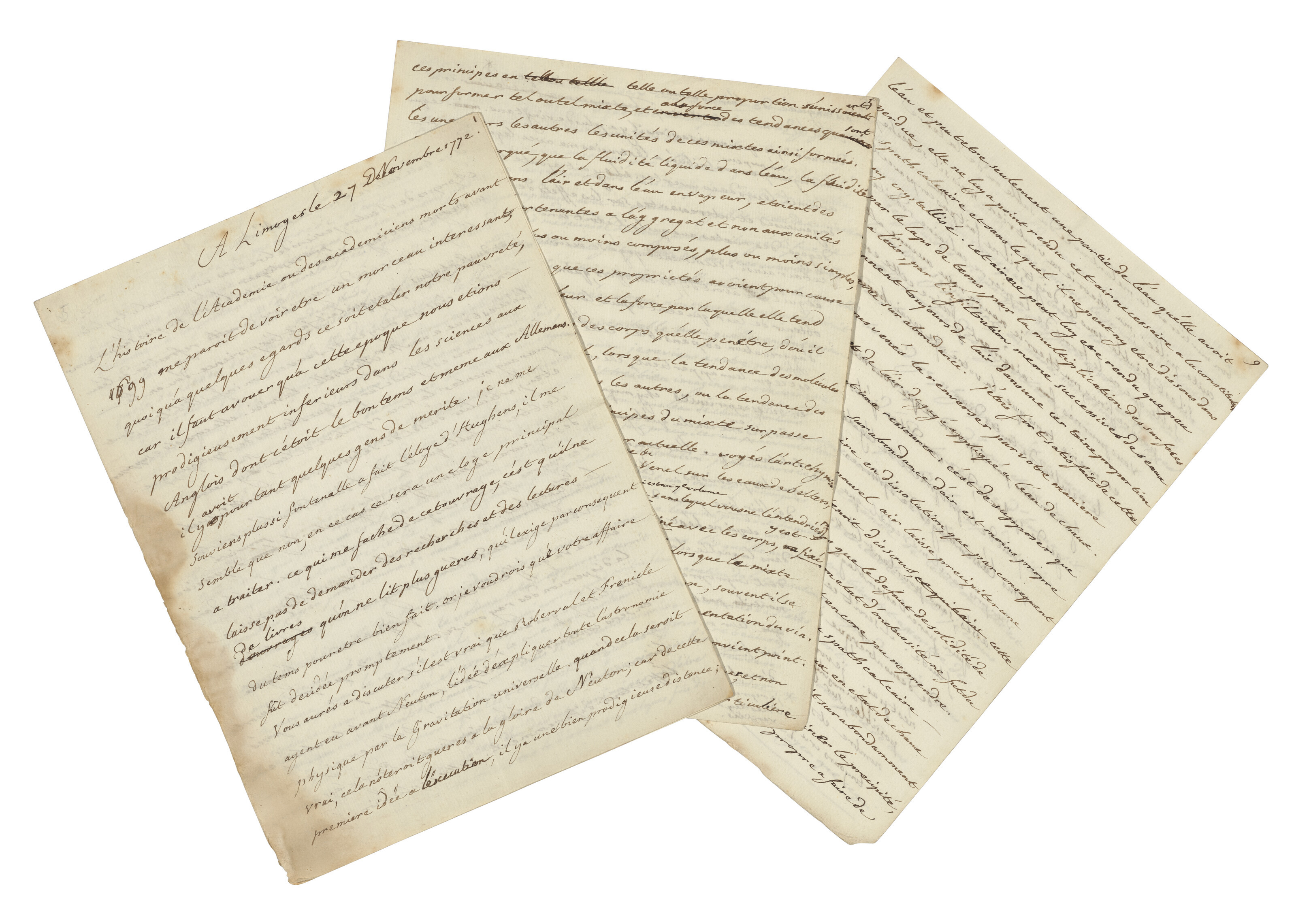 Catalog image of 28 autograph letters to the Marquis de Condorcet, the majority Limoges or Paris…