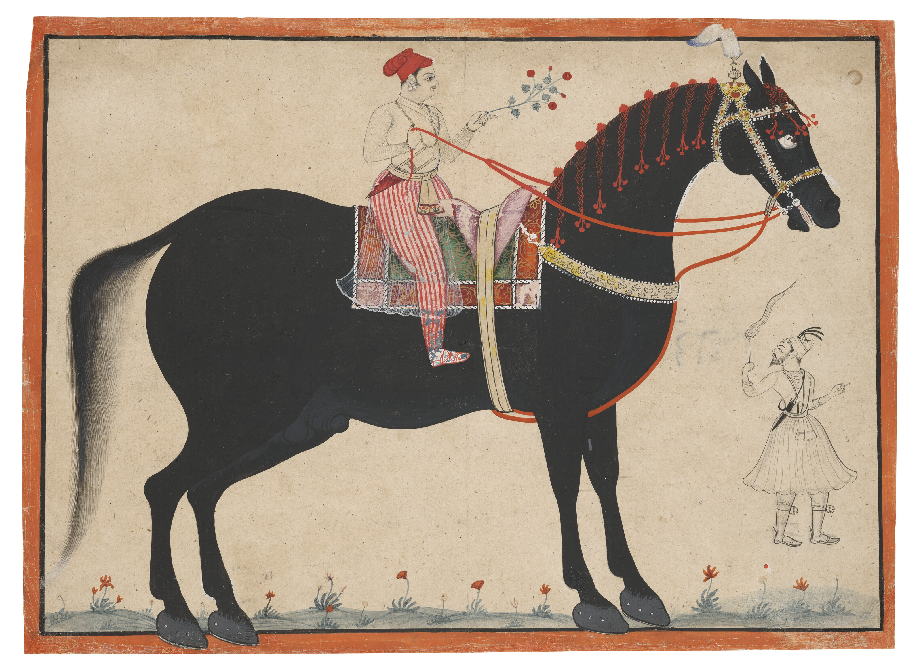 Thakur Pratap Singh of Sawar on a black stallion, Sawar, Rajasthan, India, circa 1680, sold for £30,240 on 27 October 2023 at Christie’s in London