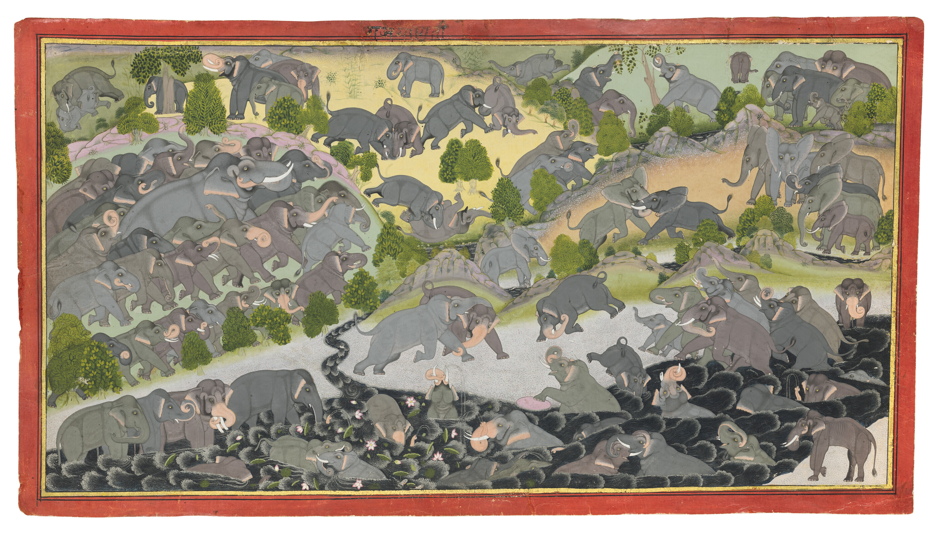 In Celebration of Elephants, Mewar, Rajasthan, India, circa 1705-15, sold for £103,320 on 27 October 2023 at Christie’s in London