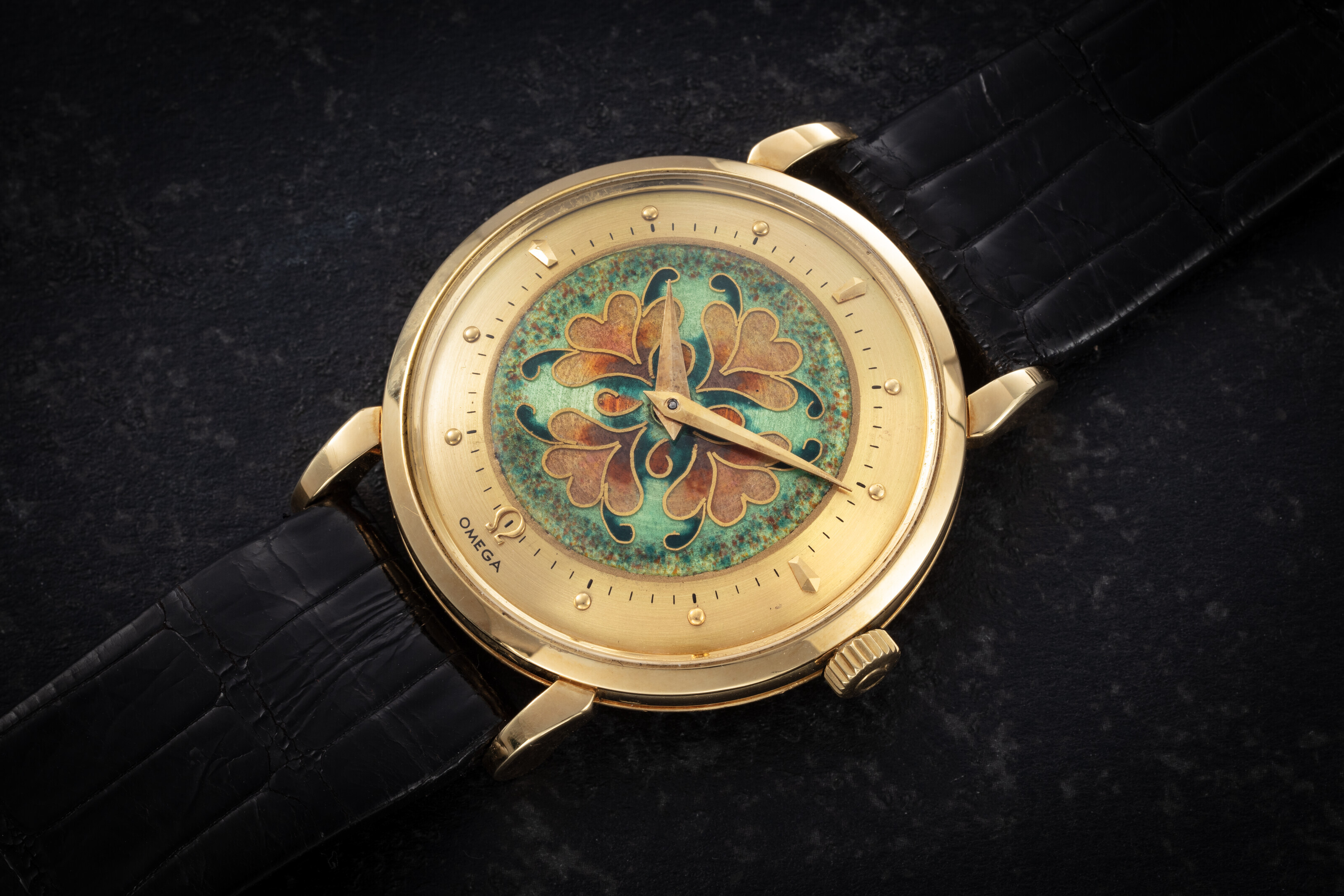 OMEGA, REF. OT 2398, A FINE GOLD AUTOMATIC WRISTWATCH WITH CLOISONNÉ
