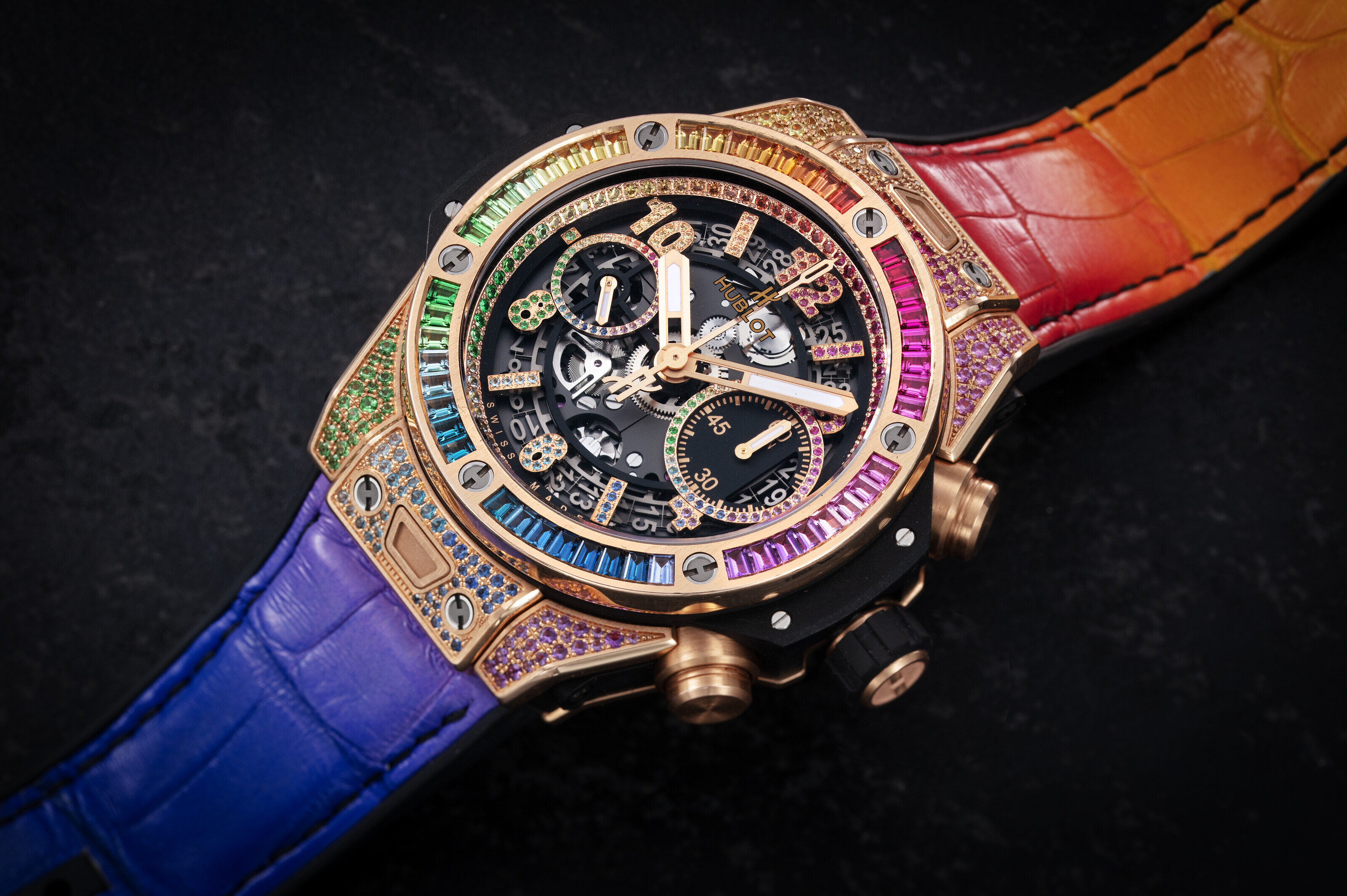 HUBLOT, BIG BANG UNICO CHRONOGRAPH RAINBOW 42 MM, A GOLD AND GEM-SET ...