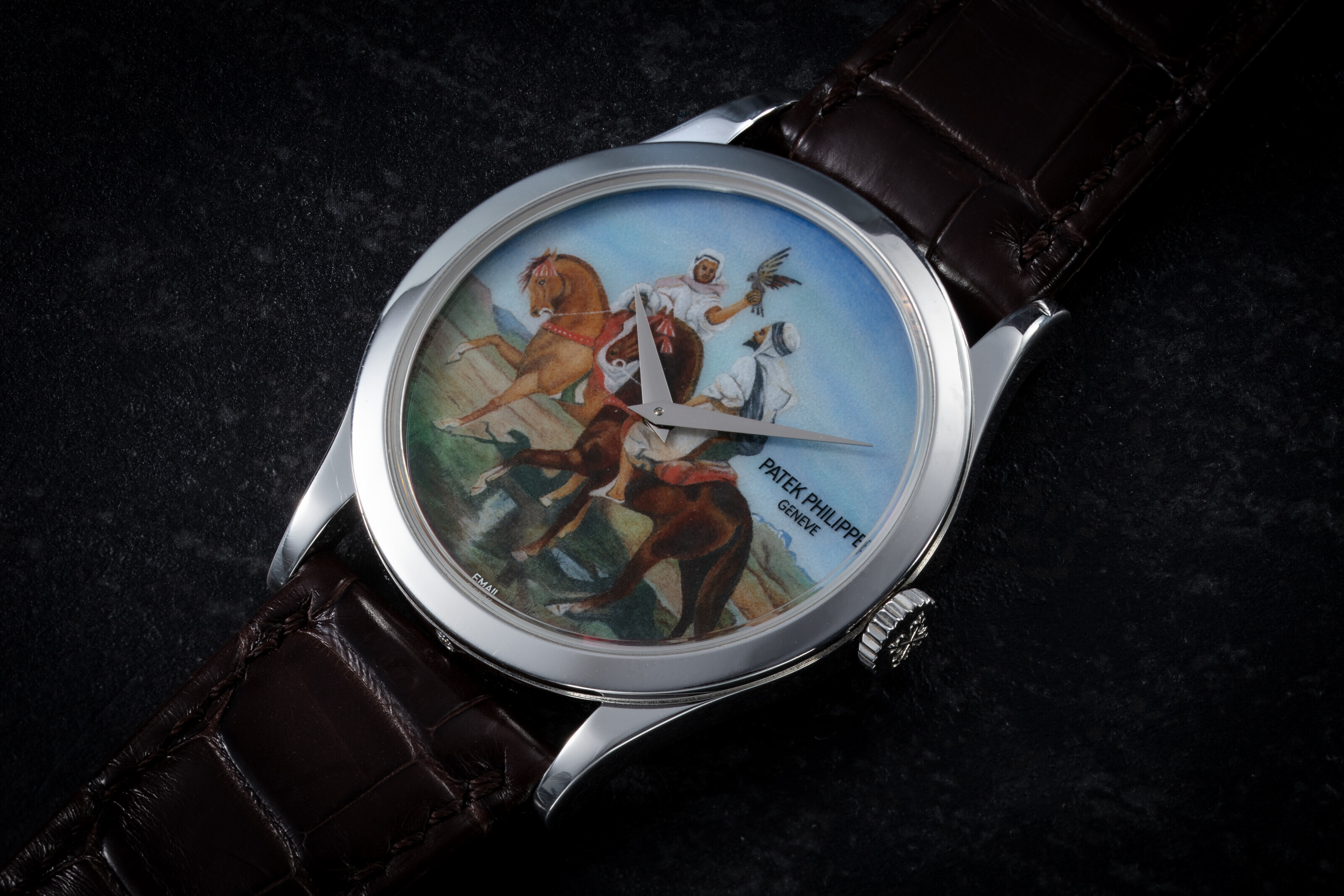 PATEK PHILIPPE, REF. 5077P-091 'FALCON HUNTING', AN ATTRACTIVE AND