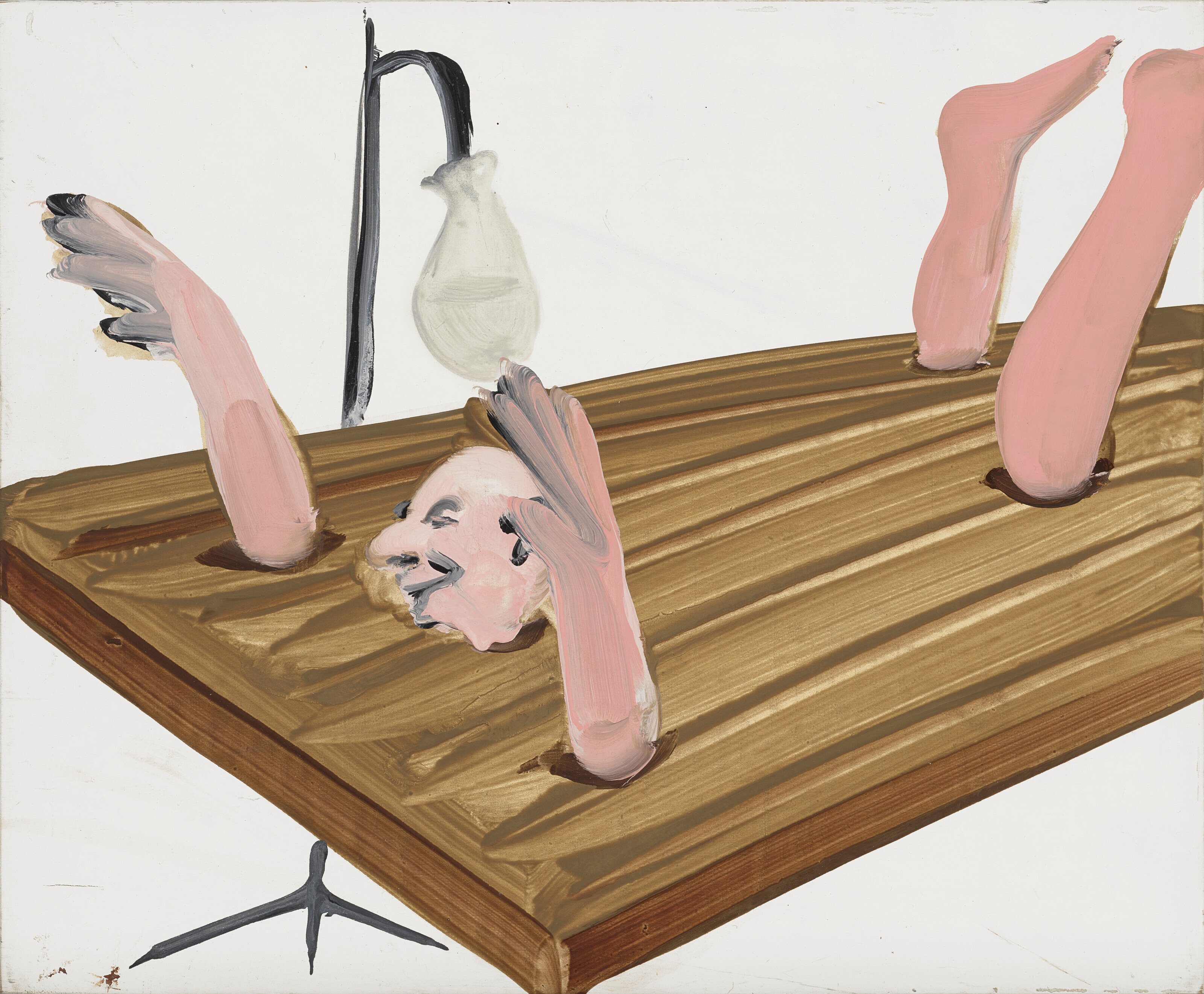 Tala Madani (b. 1981), Table Trouble, 2008. Oil on panel. 9⅝ x 11&frac34; in (24.6 x 30 cm). Sold for $13,860 on 16 May 2023 at Christie’s Online