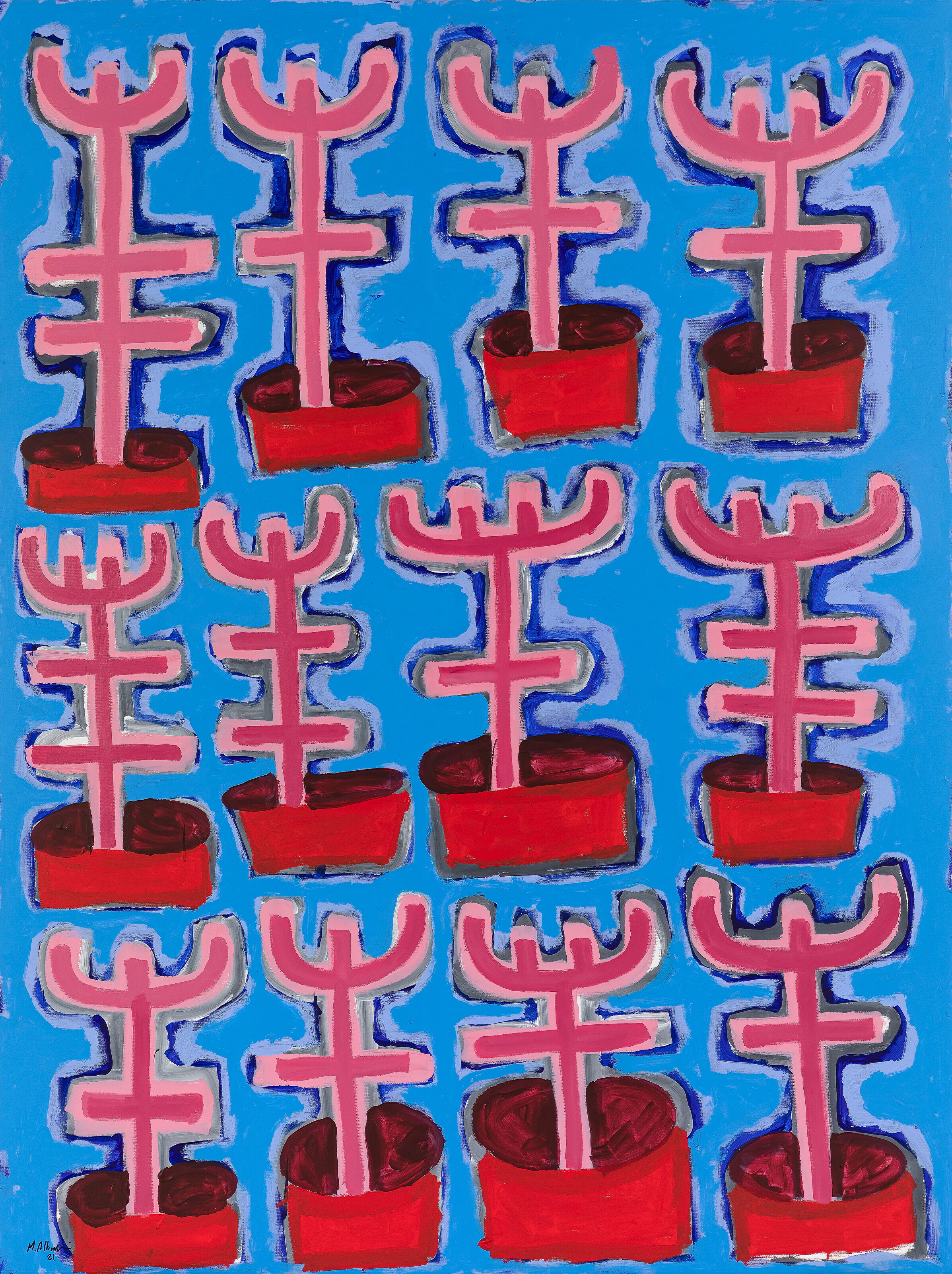 Mohamed Ahmed Ibrahim (b. 1962), My Garden&rsquo;s Details, 2021. Acrylic on canvas. 78&frac34; x 59 in (200 x 150 cm). Sold for $35,280 on 16 May 2023 at Christie’s Online