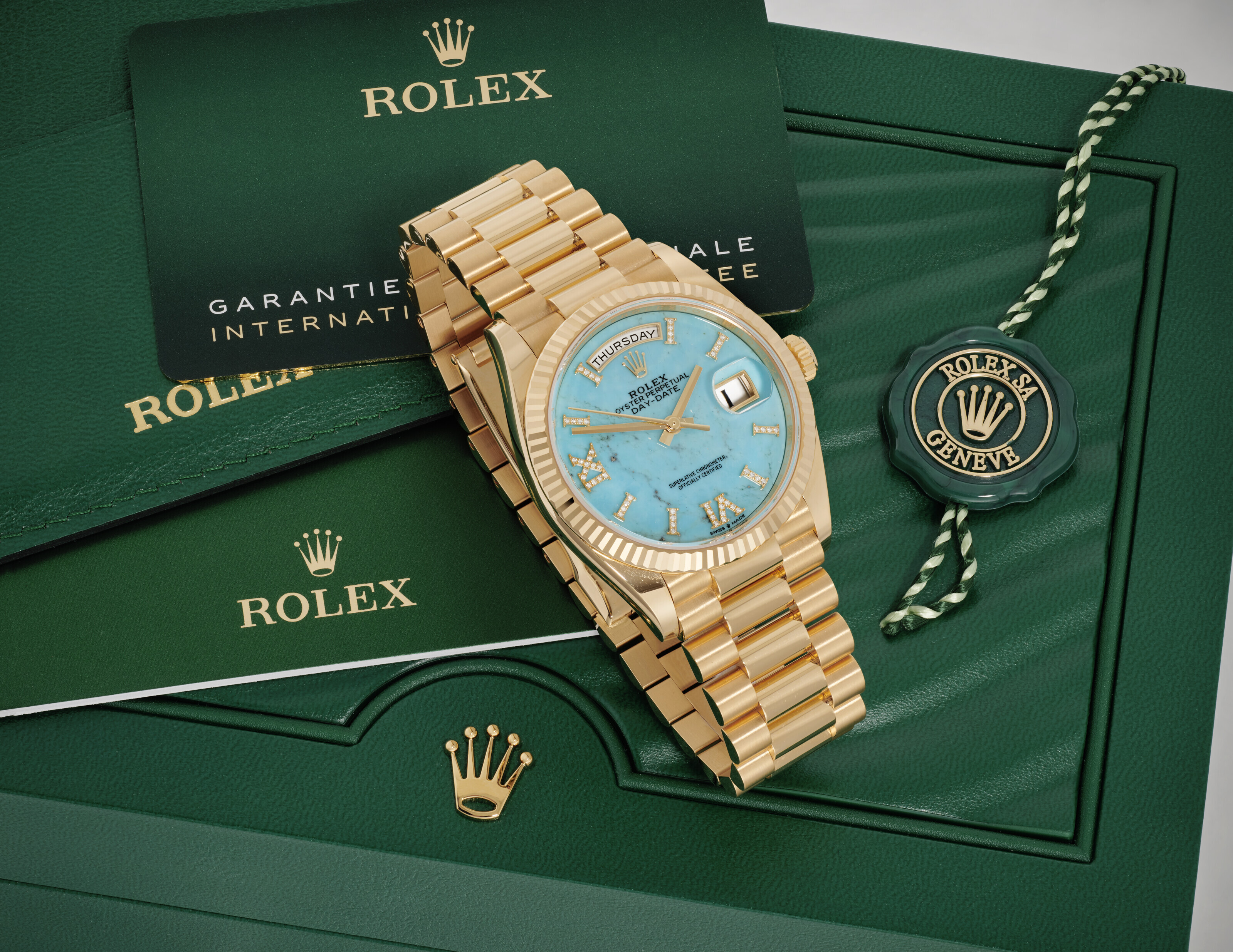 Rolex day date turquoise dial deals
